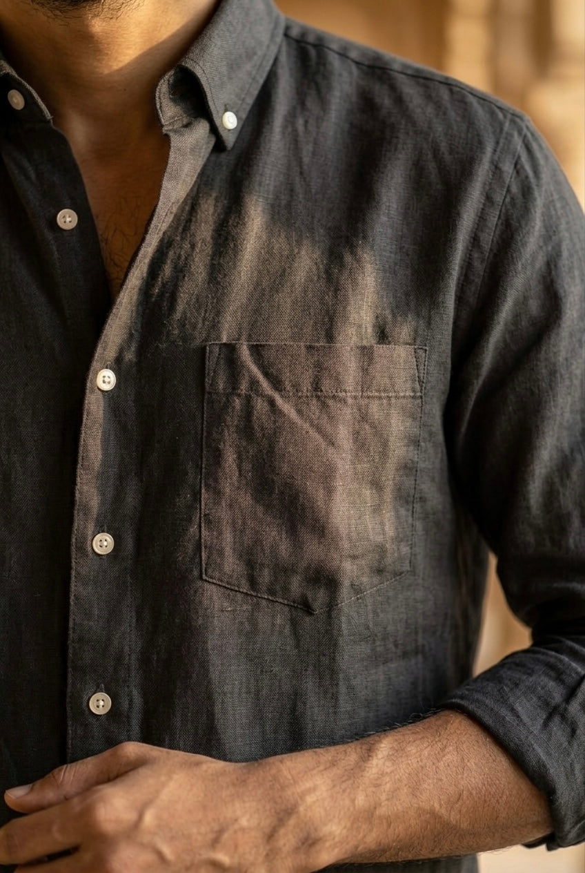 Black Men’s Pure Linen Full Sleeves Shirt