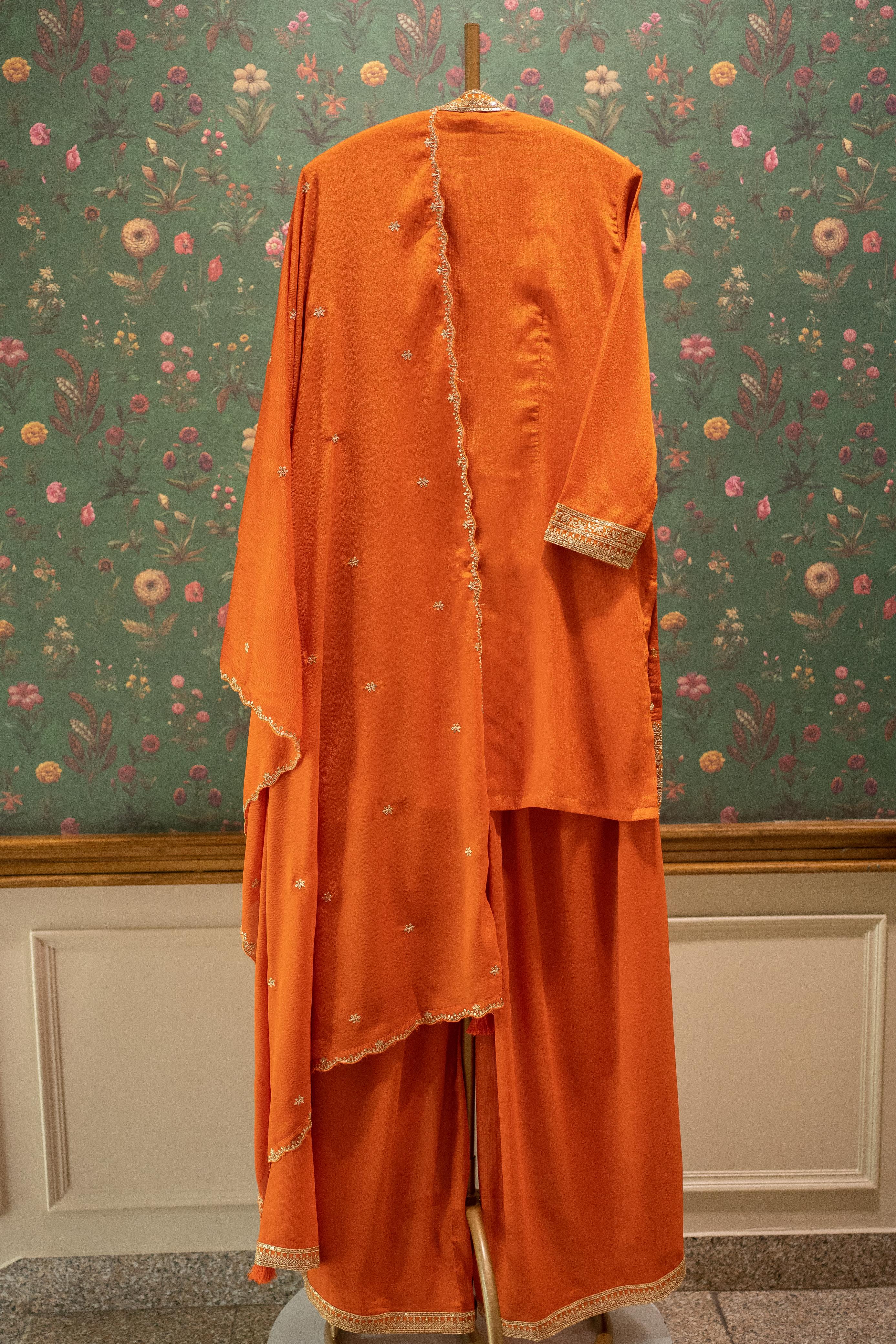 Heritage Rust Orange Banarasi Embroidered Suit Set | HER-563