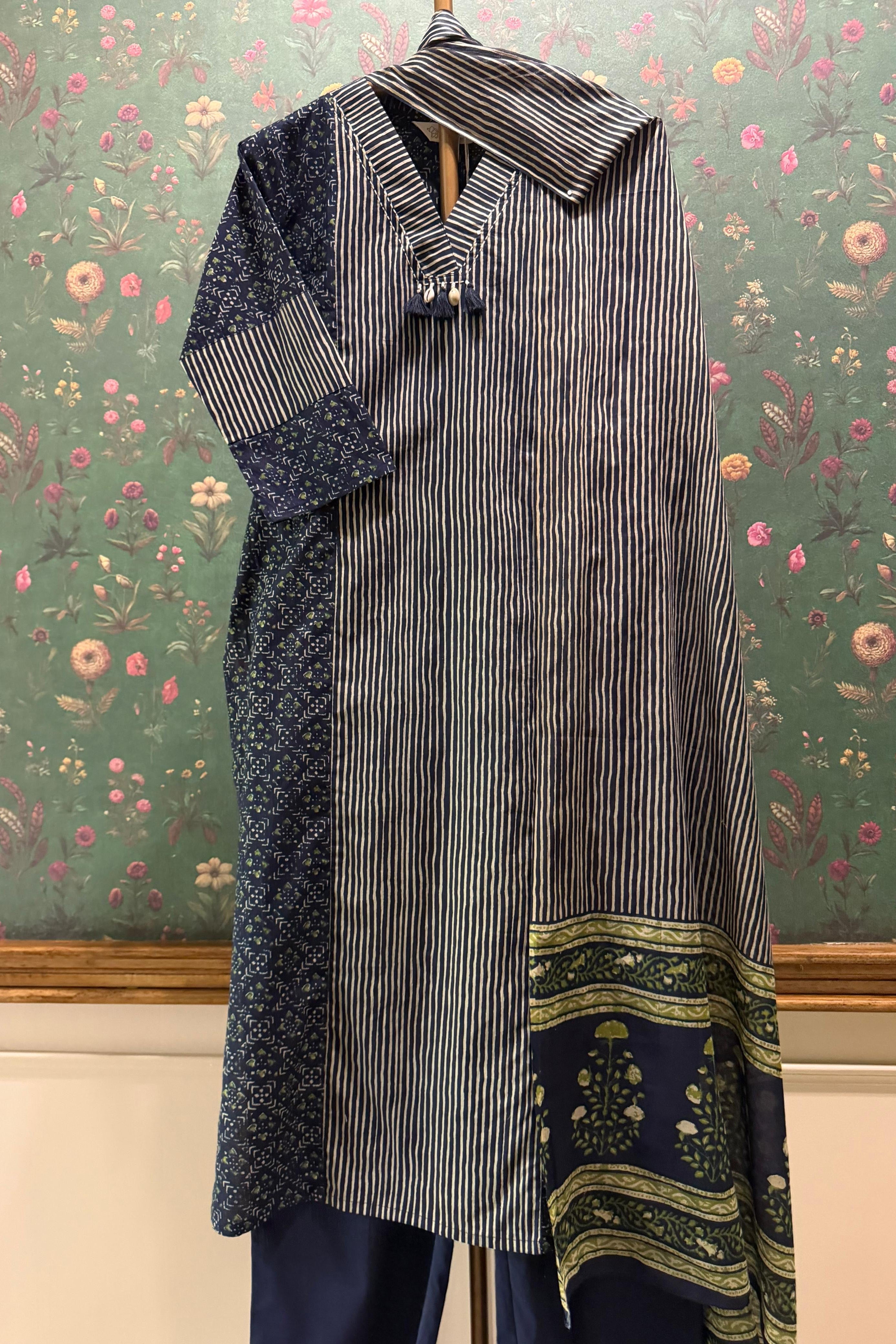 Rekha Ajrakh Blue Suit Set | HER-678