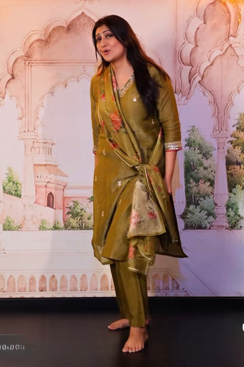 Olive Green Pure Crushed Tissue Suit Set