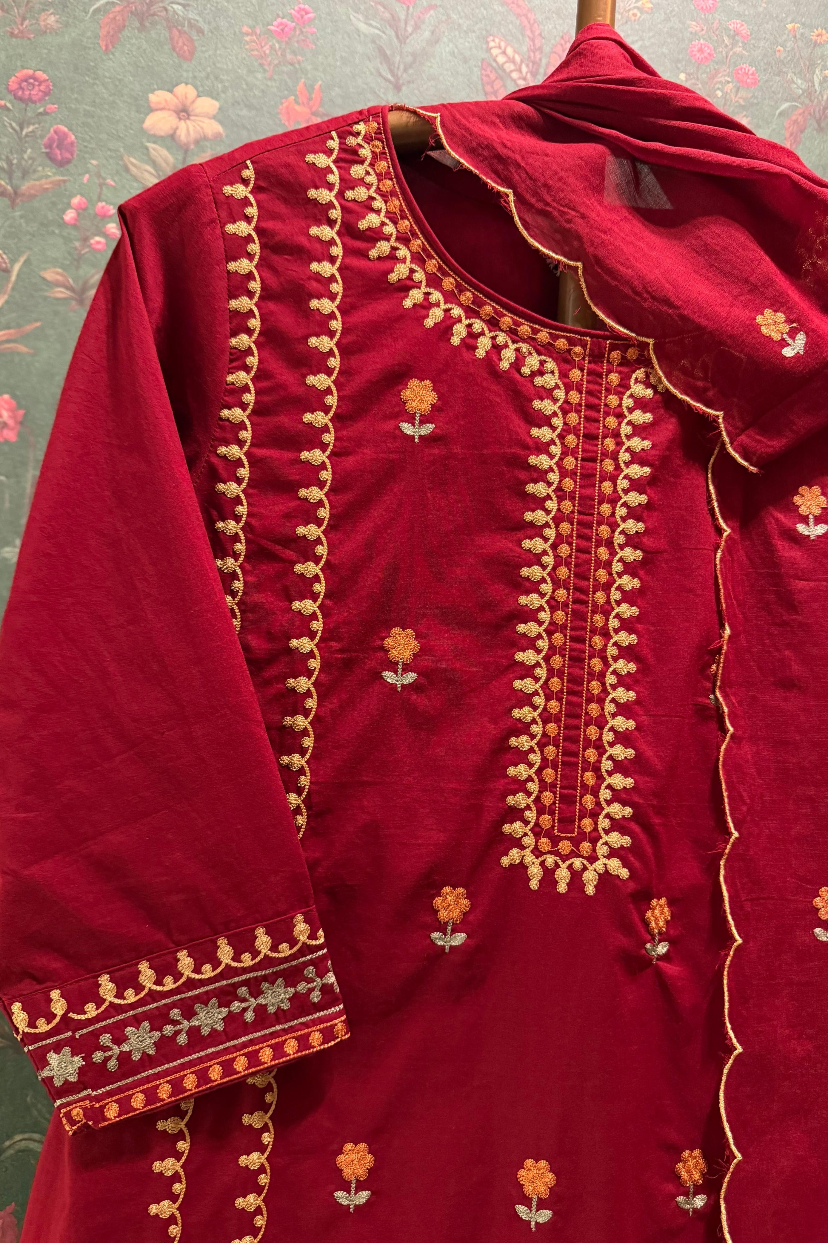 Gulbahaar Zariya Red Embroidered Suit Set | HER-747