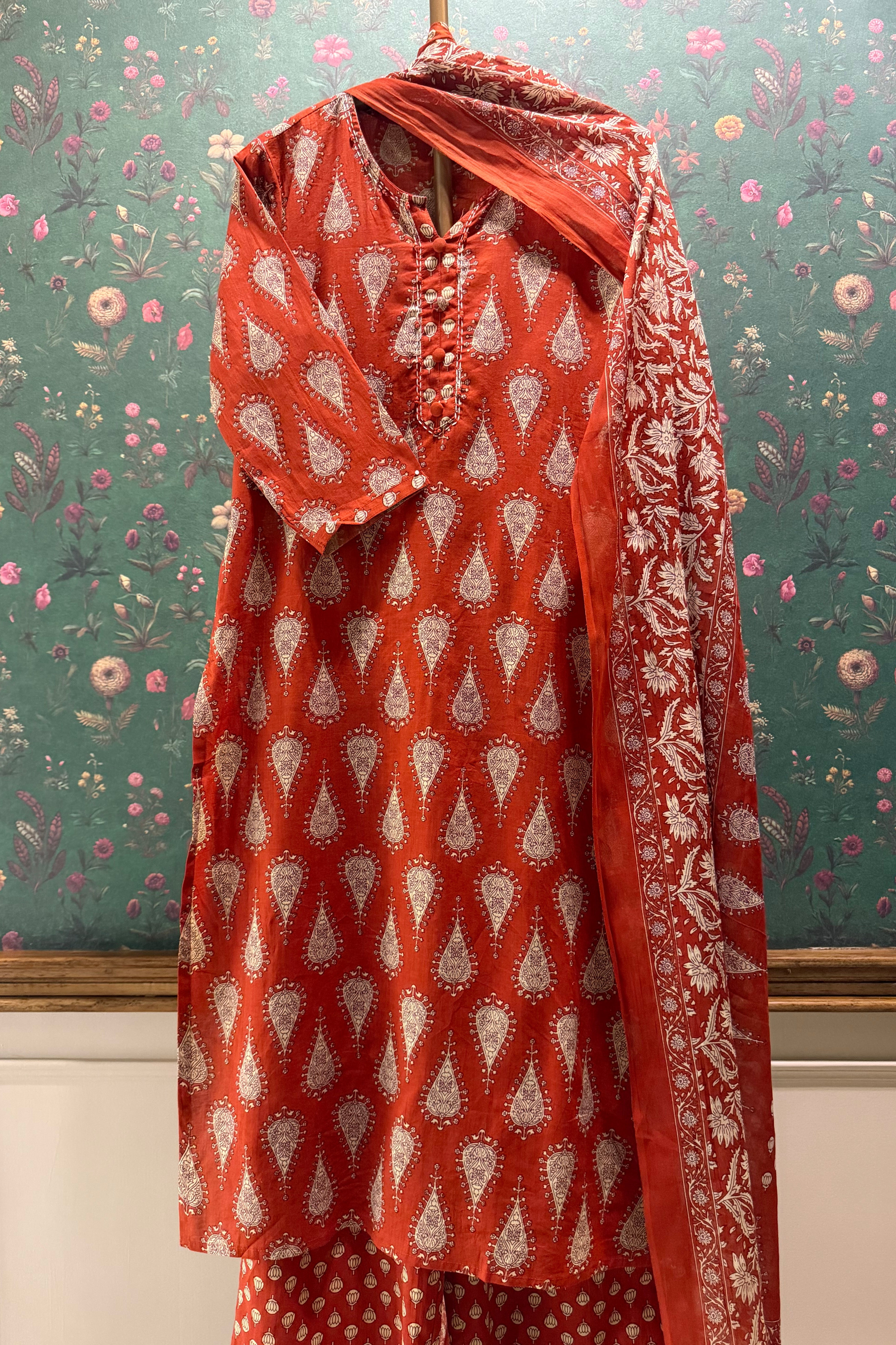 Rust Red Cotton Printed Suit Set | HER-691
