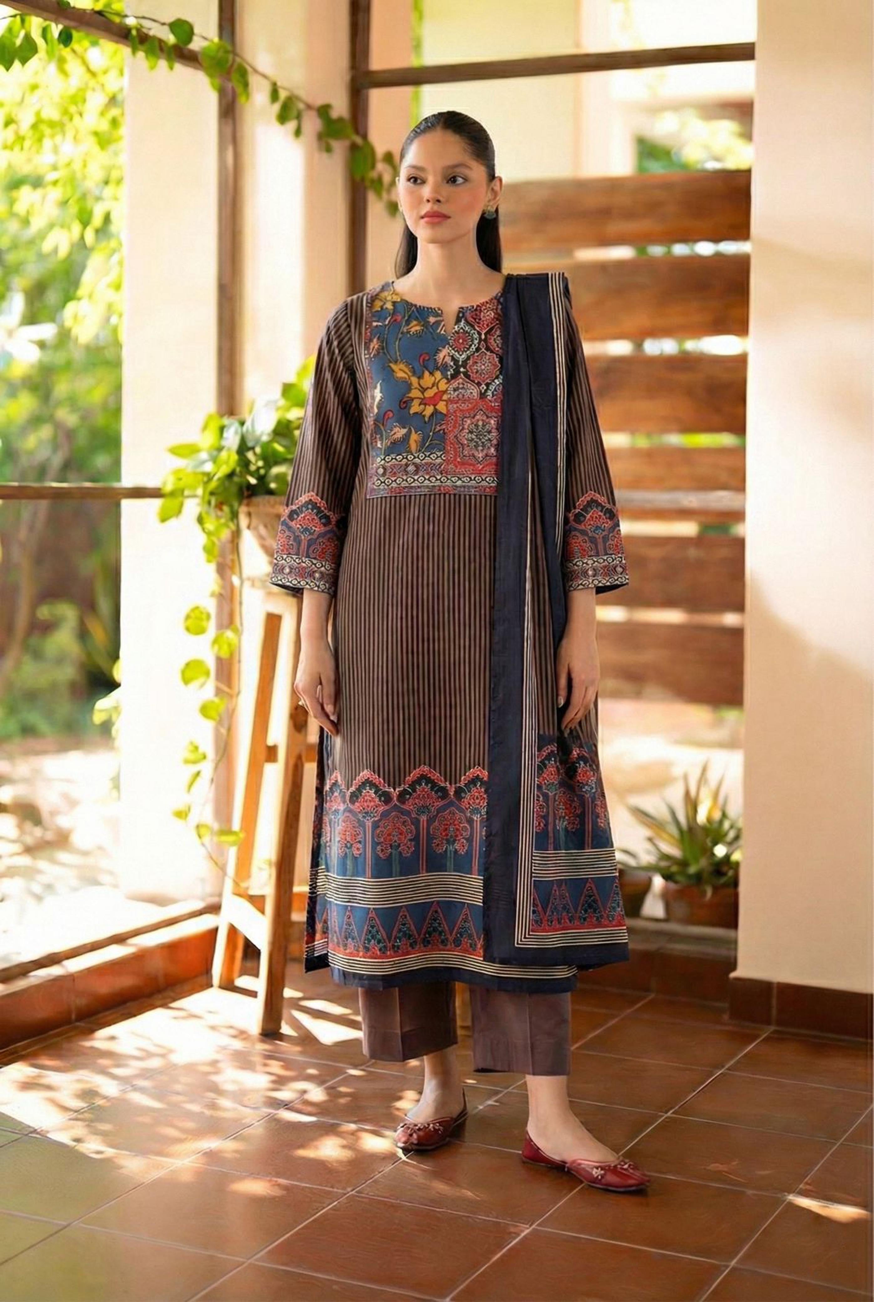 Brown Straight Fit Cotton Suit Set | HER-494