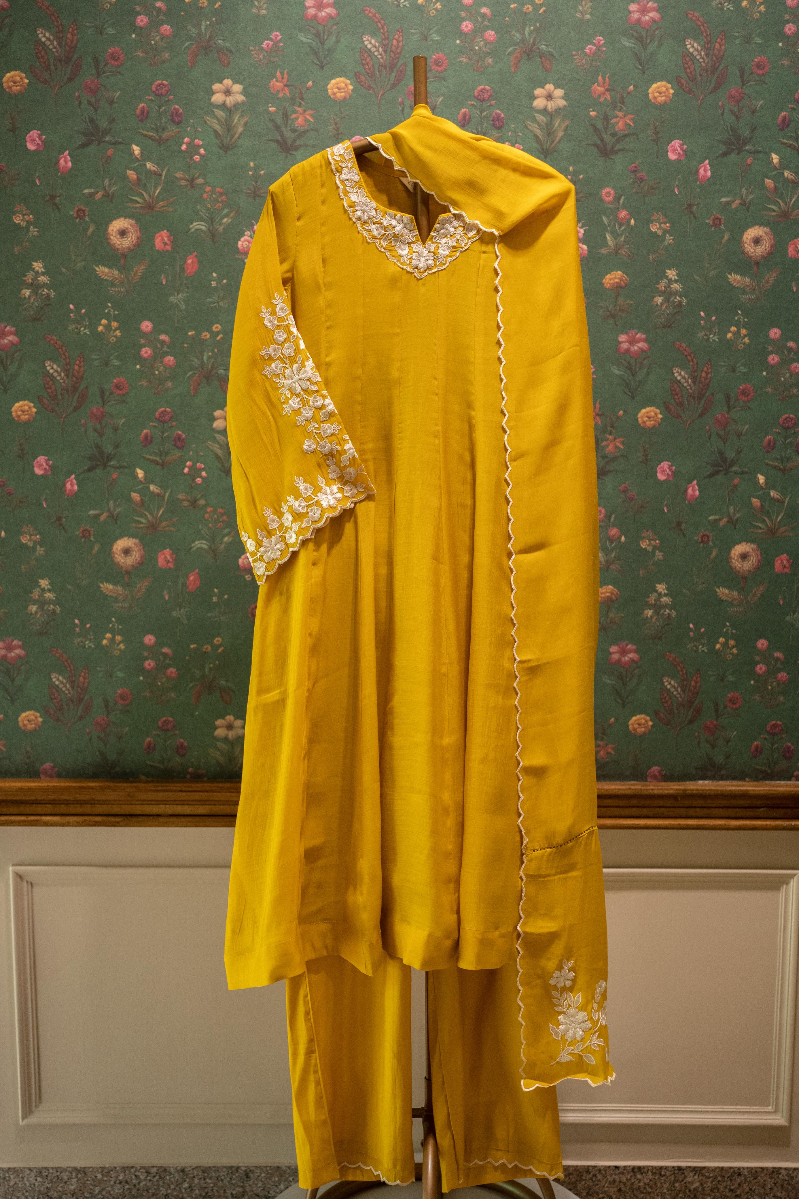 Zariyah Mustard Yellow Embroidered Suit Set | HER-588