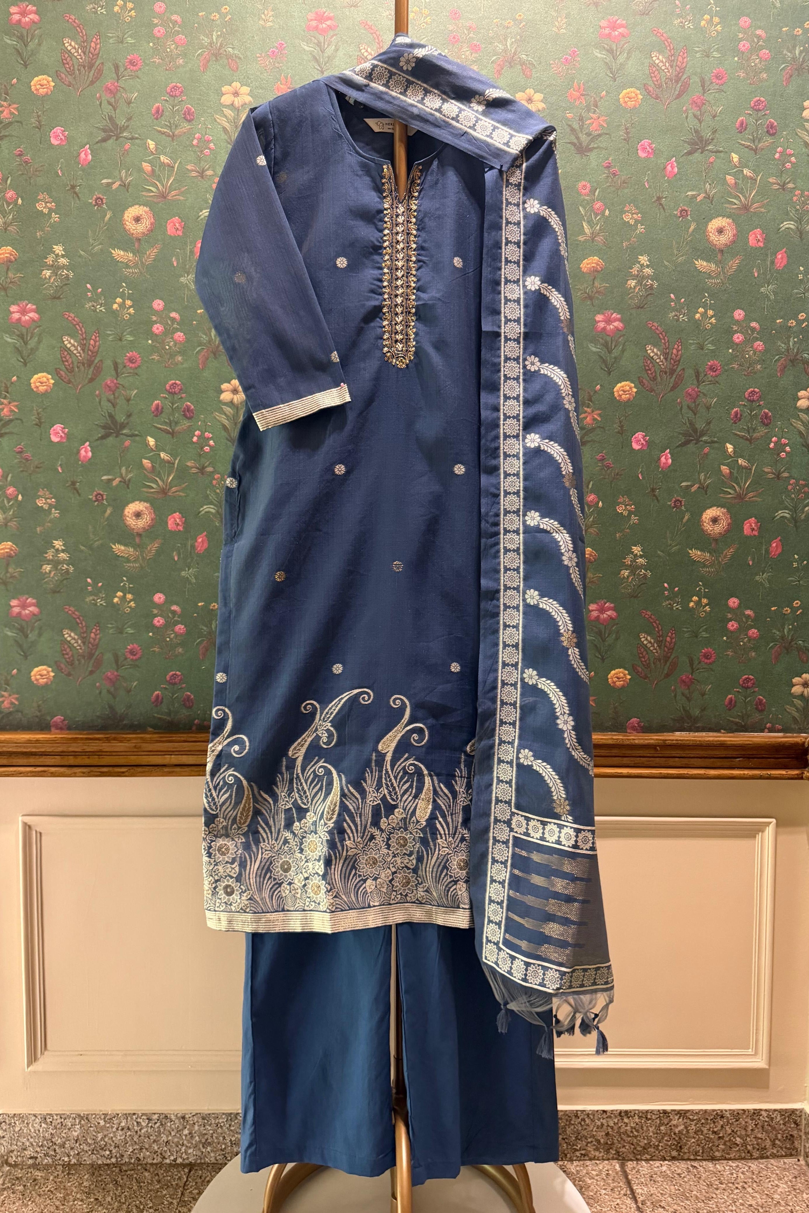 Blue Chanderi Suit Set | HER-618