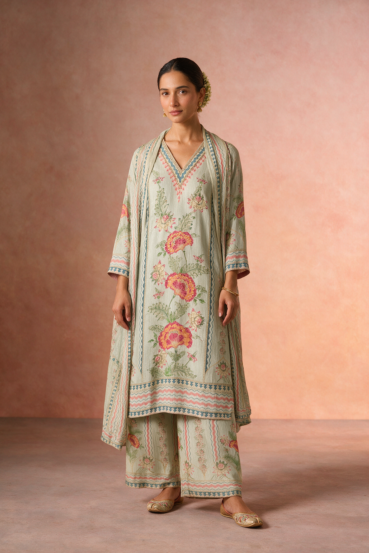 Sage Green Floral Tissue Suit Set