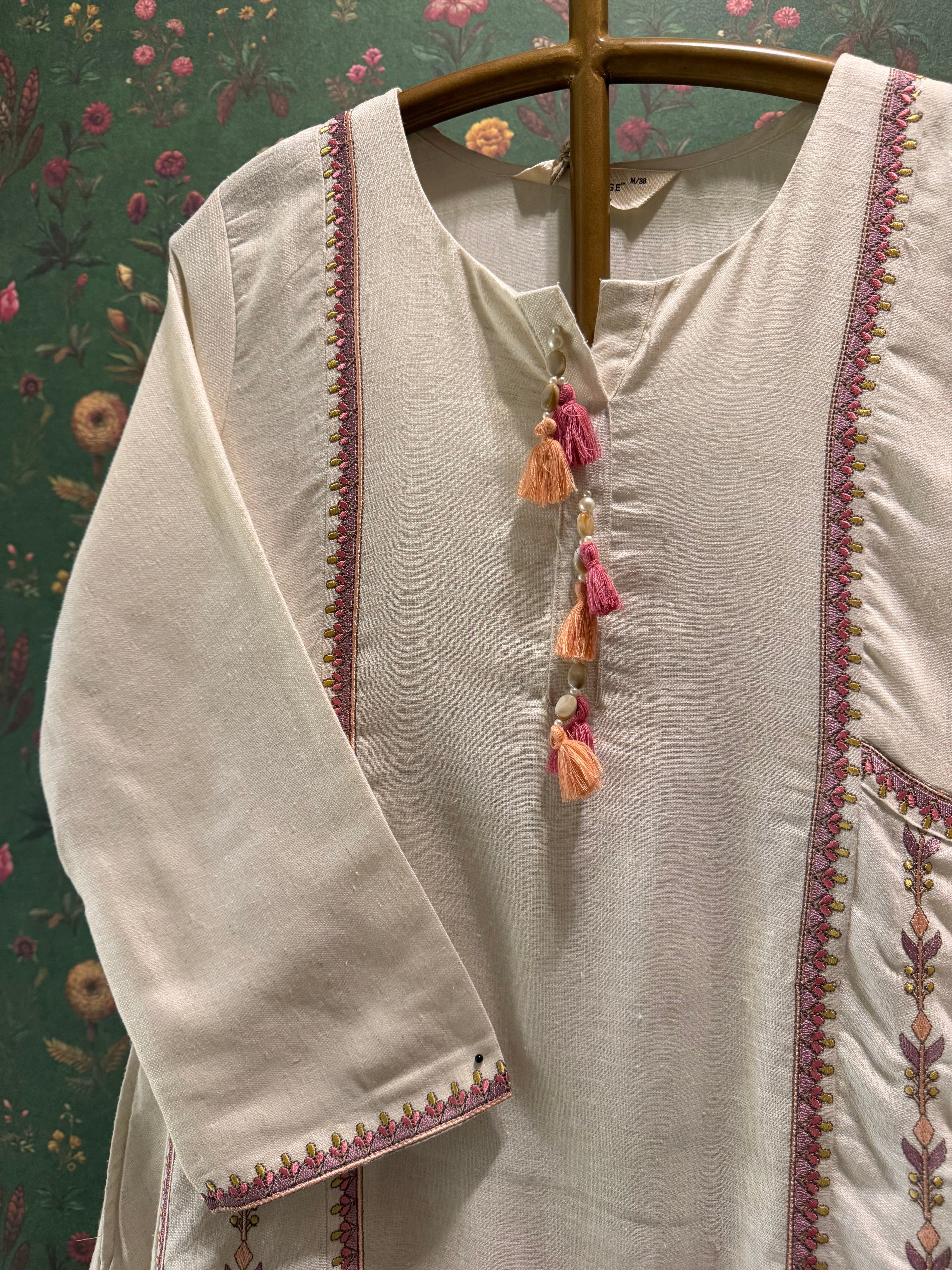 Ivory Embroidered A-Line Kurta Set | HER-628