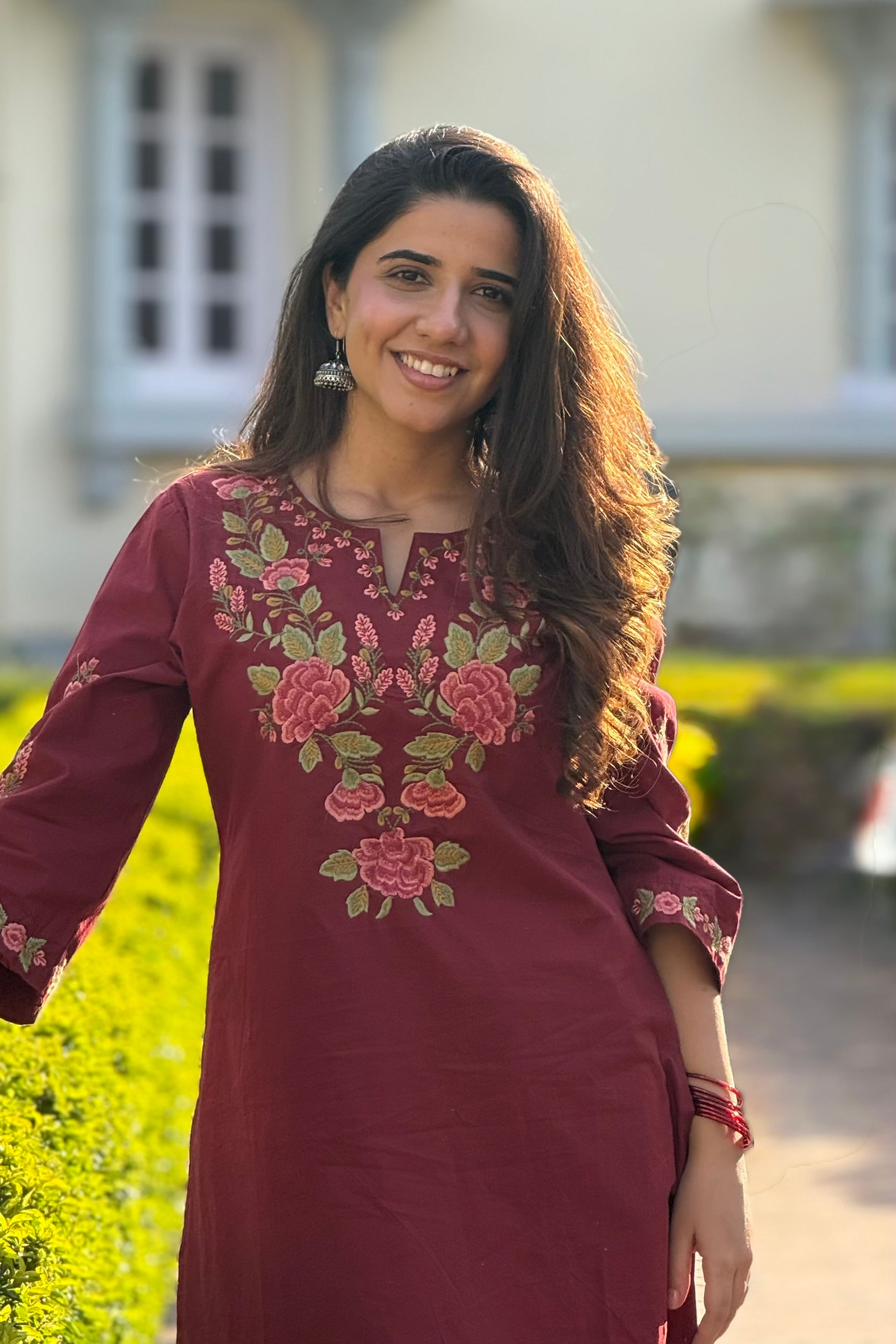 Berry Red Embroidered Kurta Set | HER-721