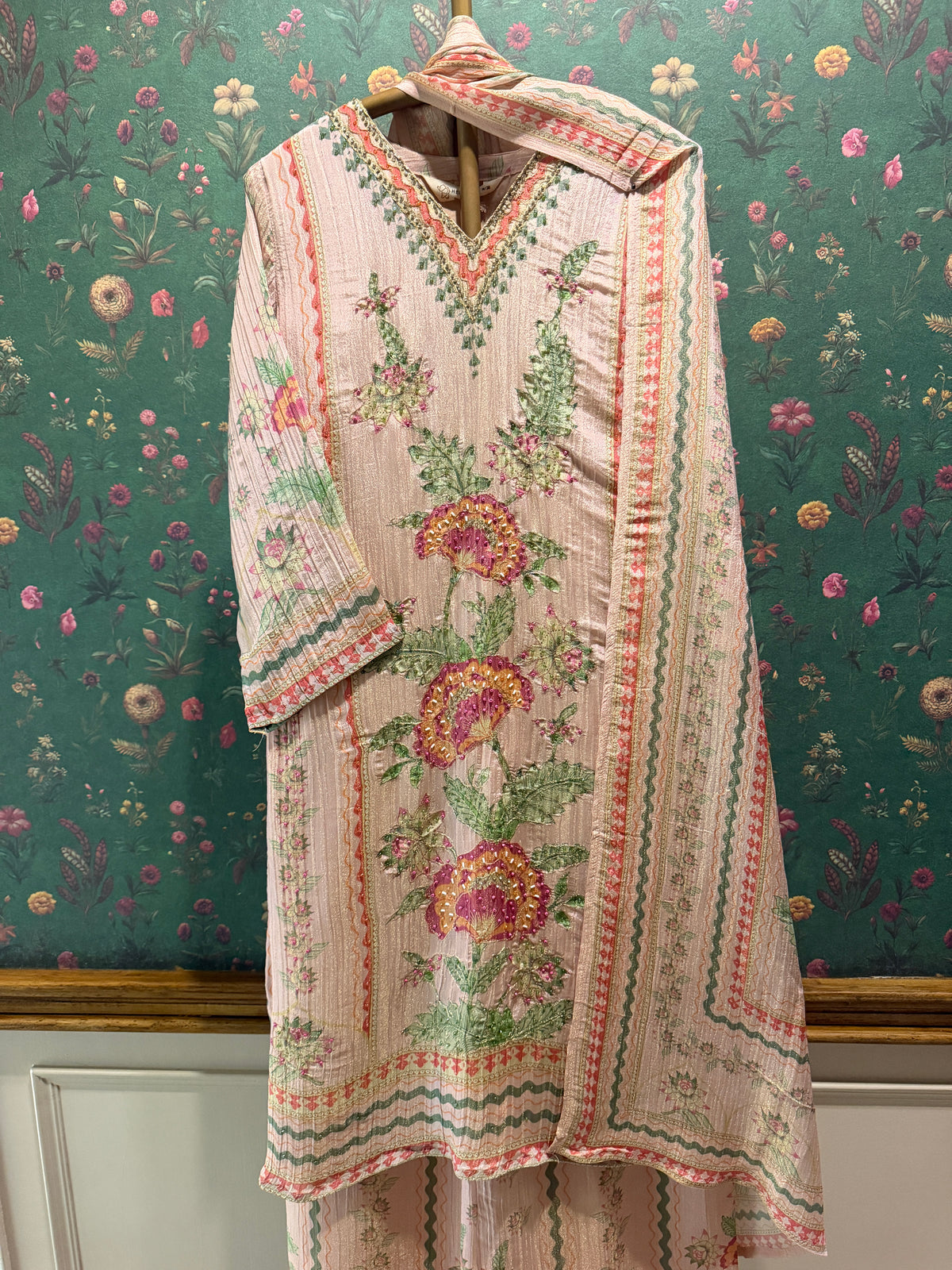 Blush Pink Floral Tissue Suit Set
