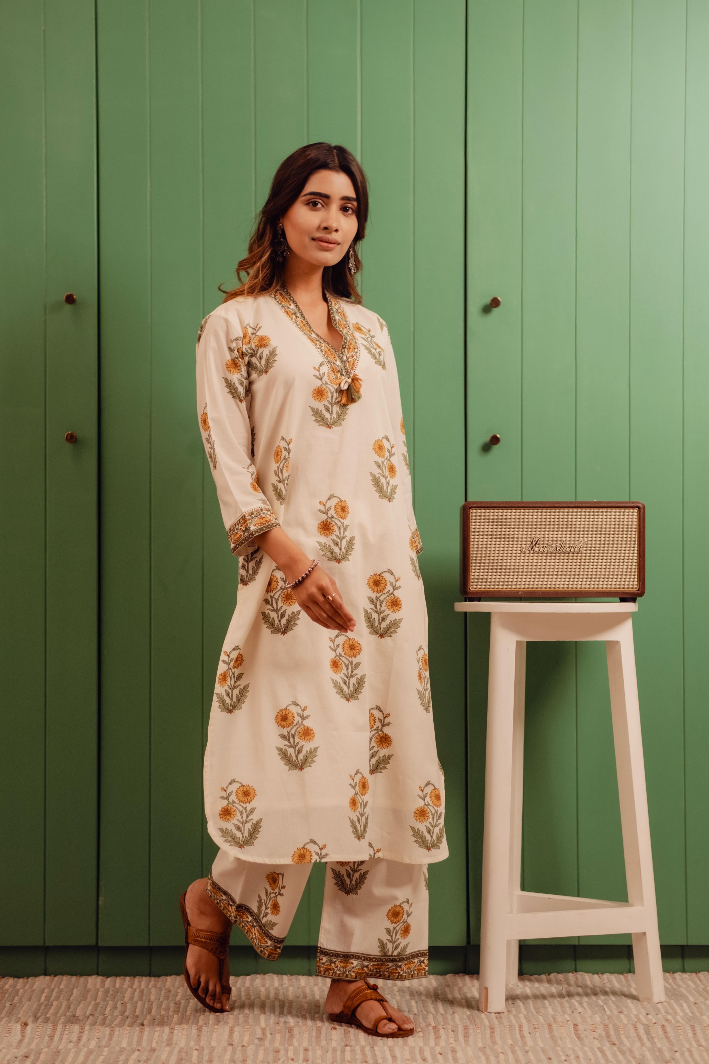 Marigold Whispers Cotton Kurta/Co-ord Set | HER-504