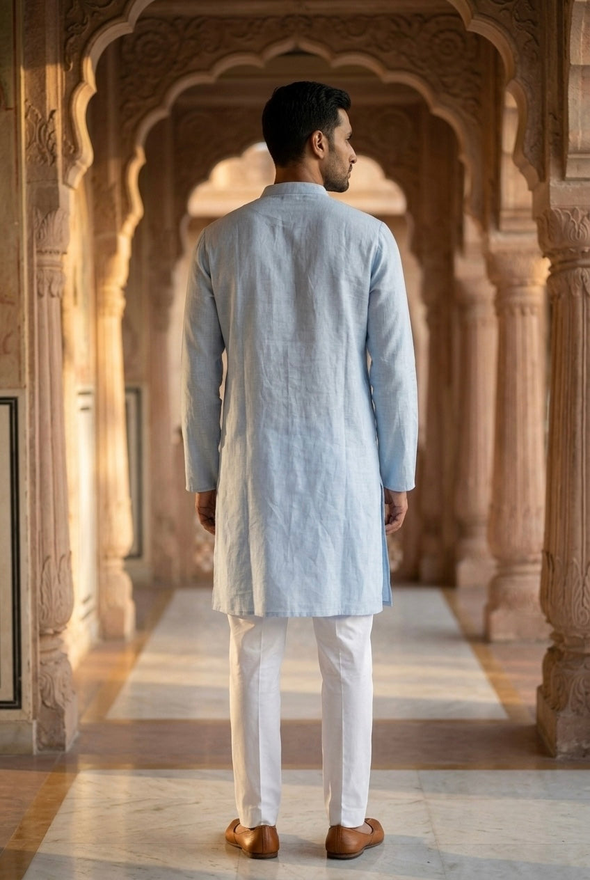 Men’s Pure Linen Kurta Pajama Set - Powder Blue