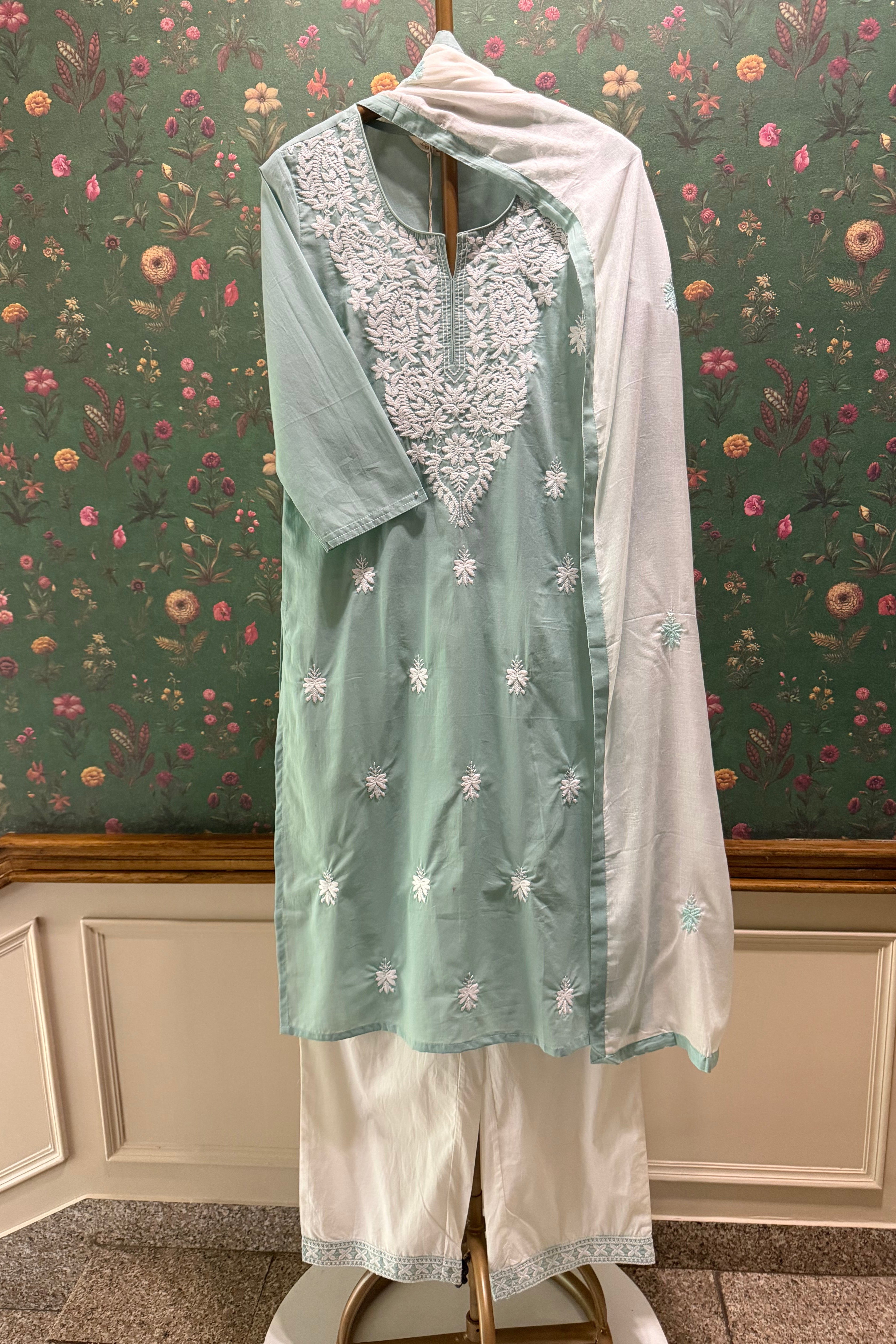 Aqua Chikankari Suit Set | HER-703