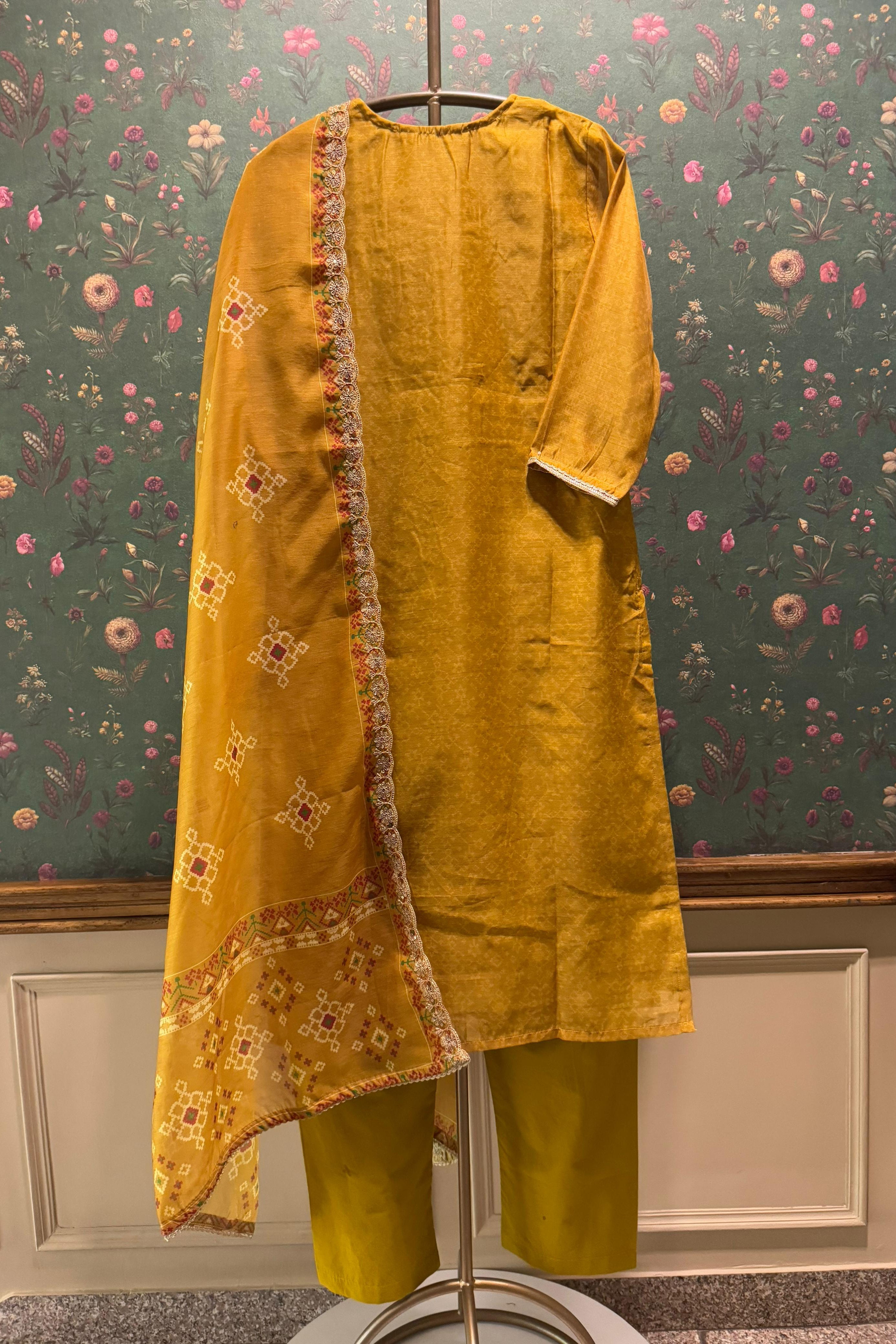 Falak Mustard Yellow Chanderi Suit Set | HER-413