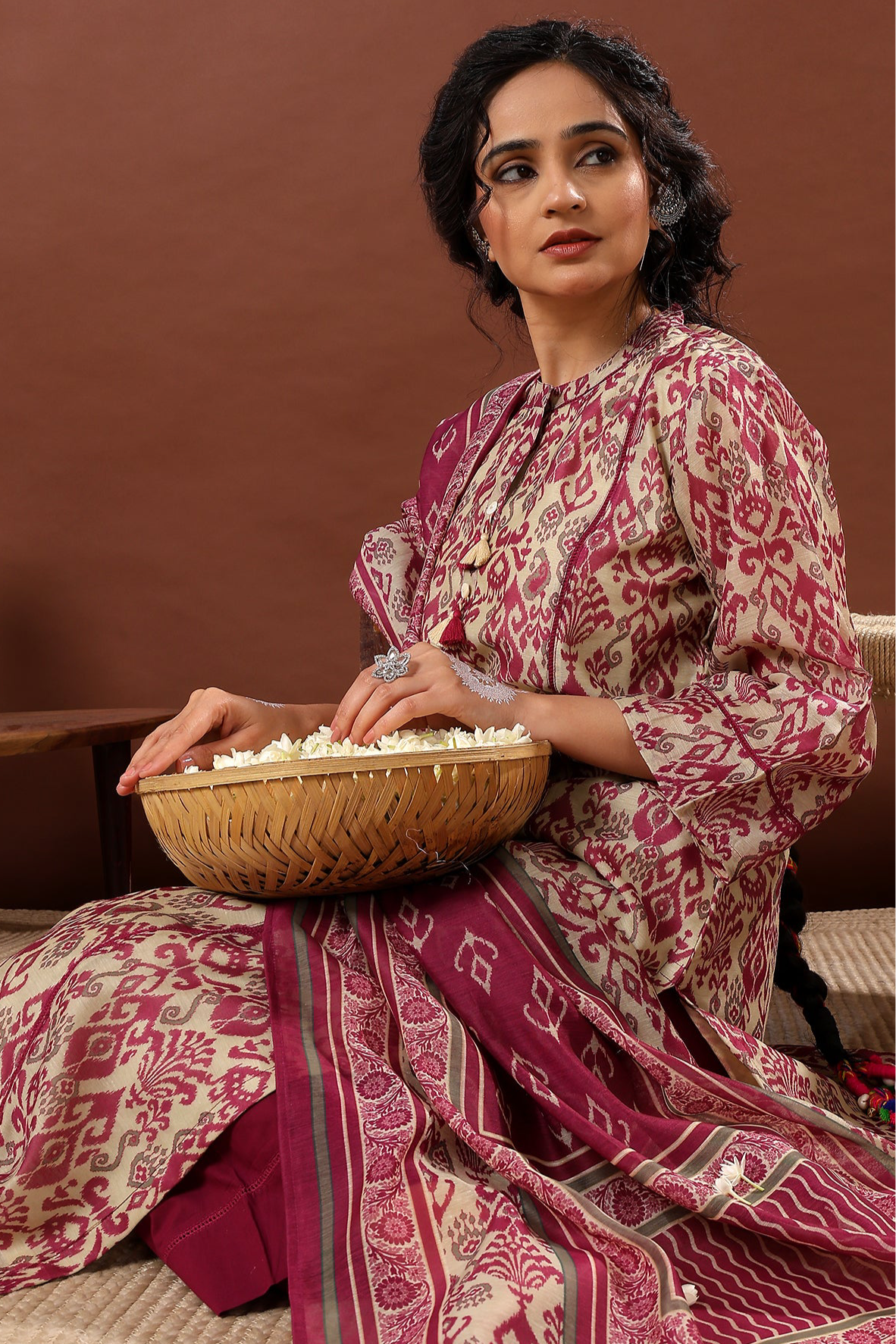 Mahek Wine Printed Chanderi Suit Set | HER-501