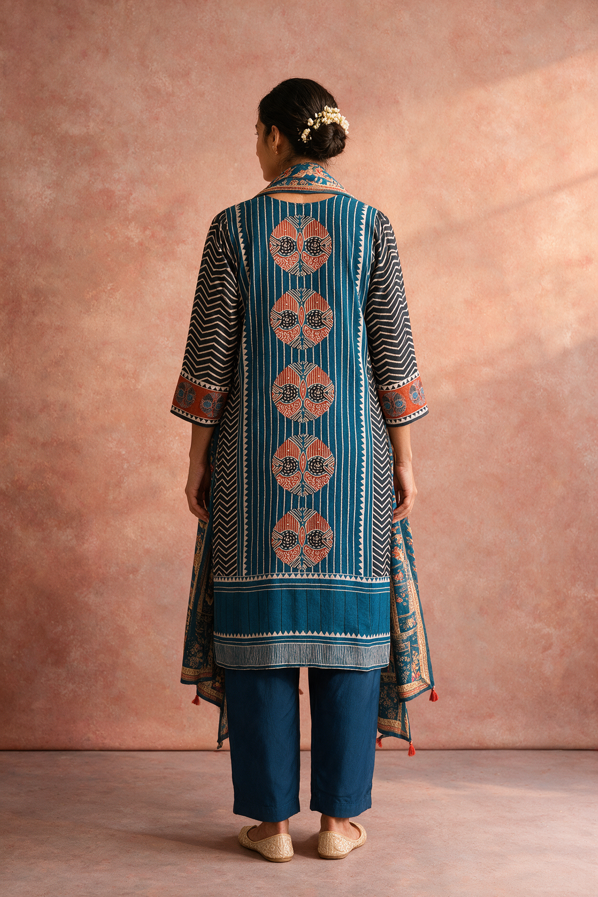 Indigo Motif Printed Muslin Suit Set