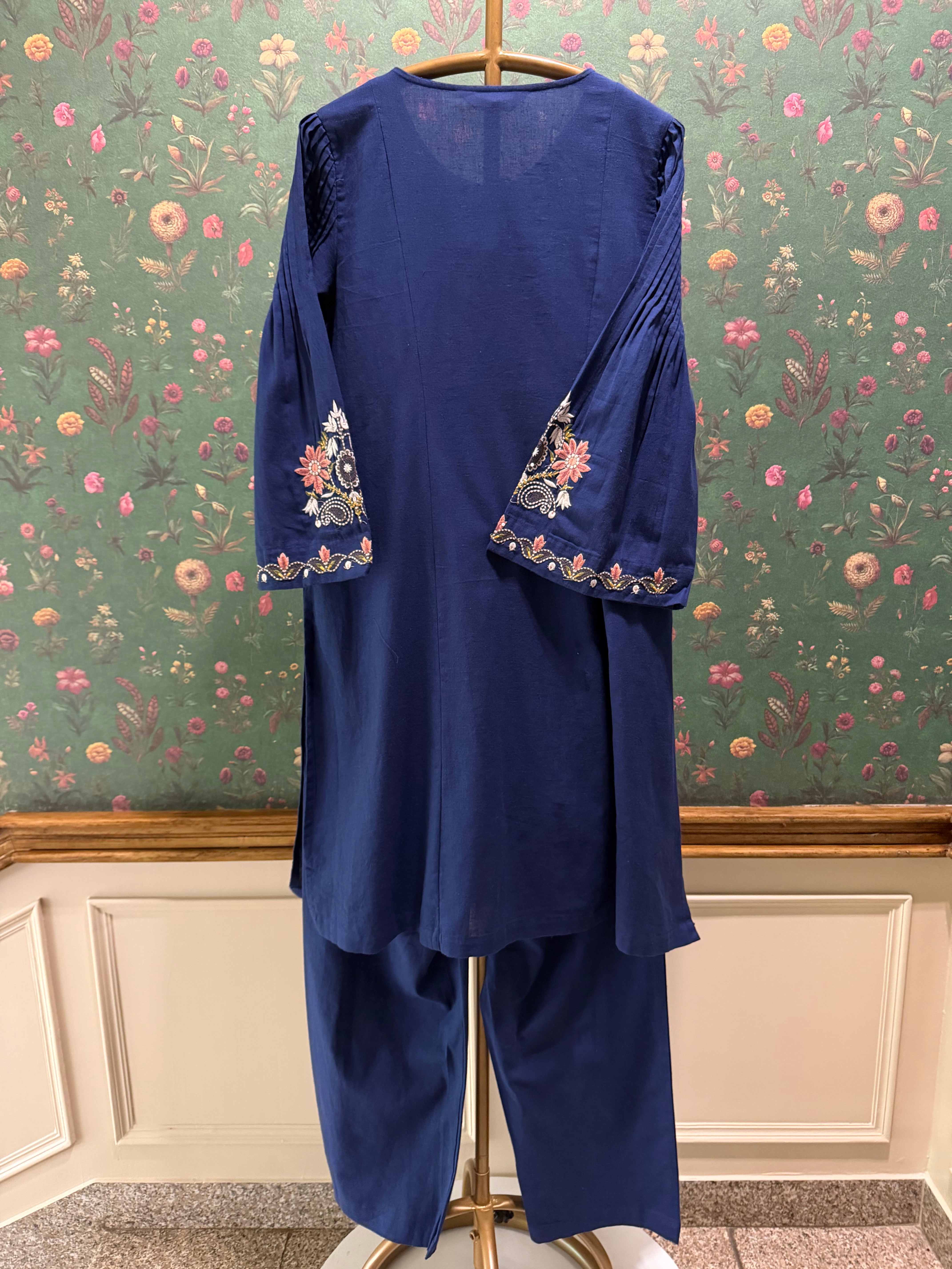 Blue Embroidered A-Line Kurta Set | HER-723