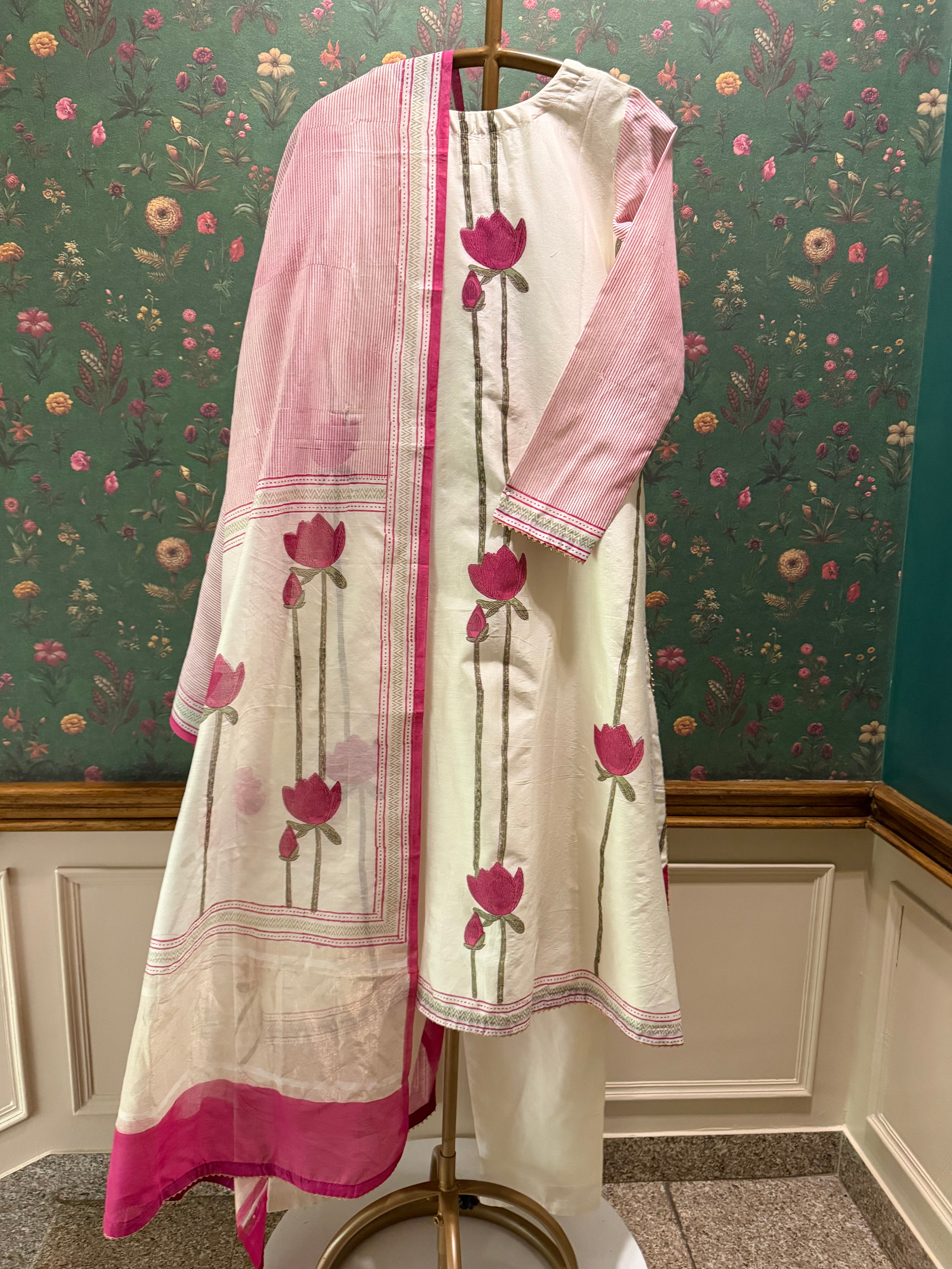 Ivory Lotus Pure Chanderi Suit Set