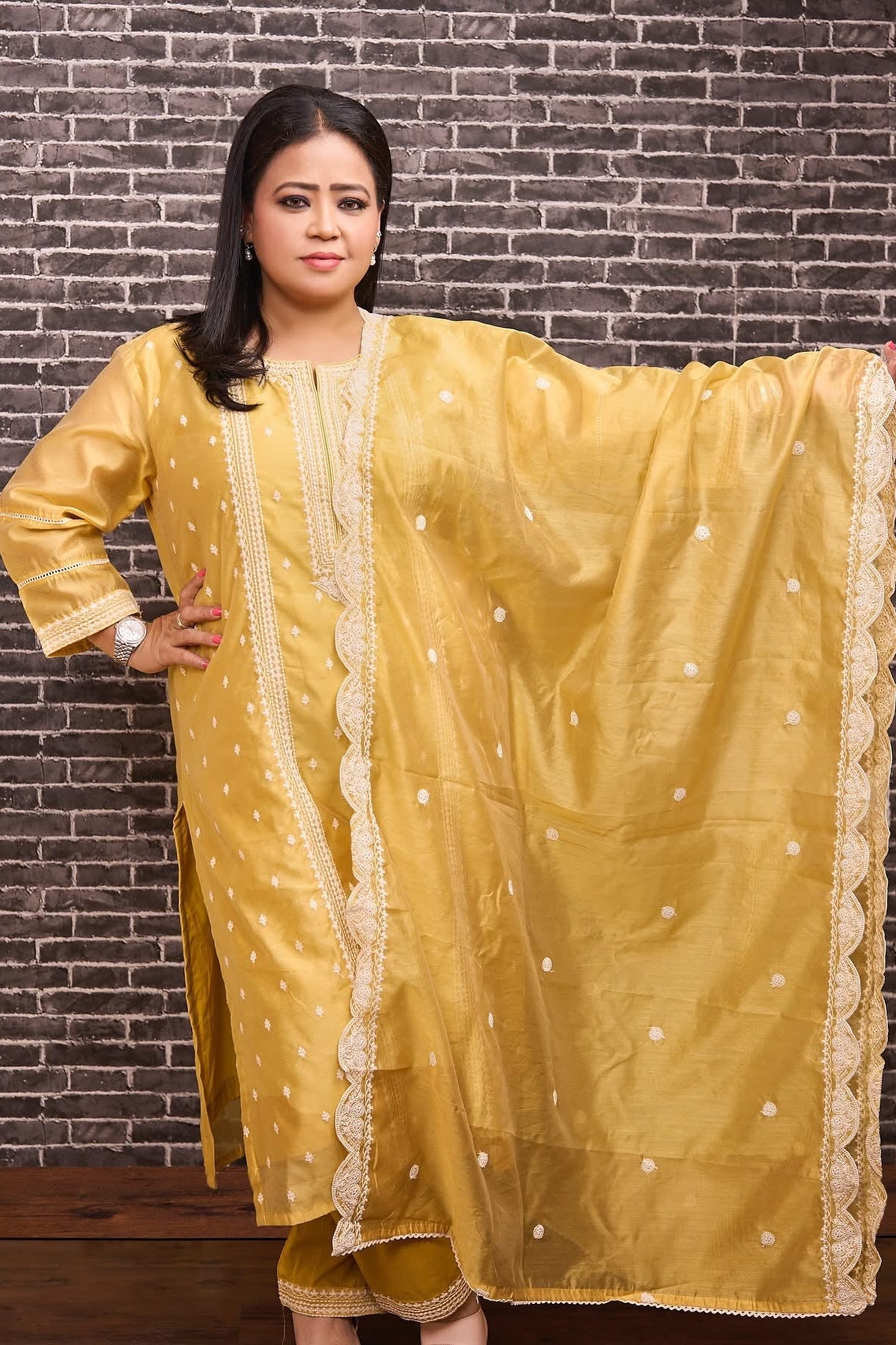 Zariya Yellow Embroidered Chanderi Suit Set | HER-388
