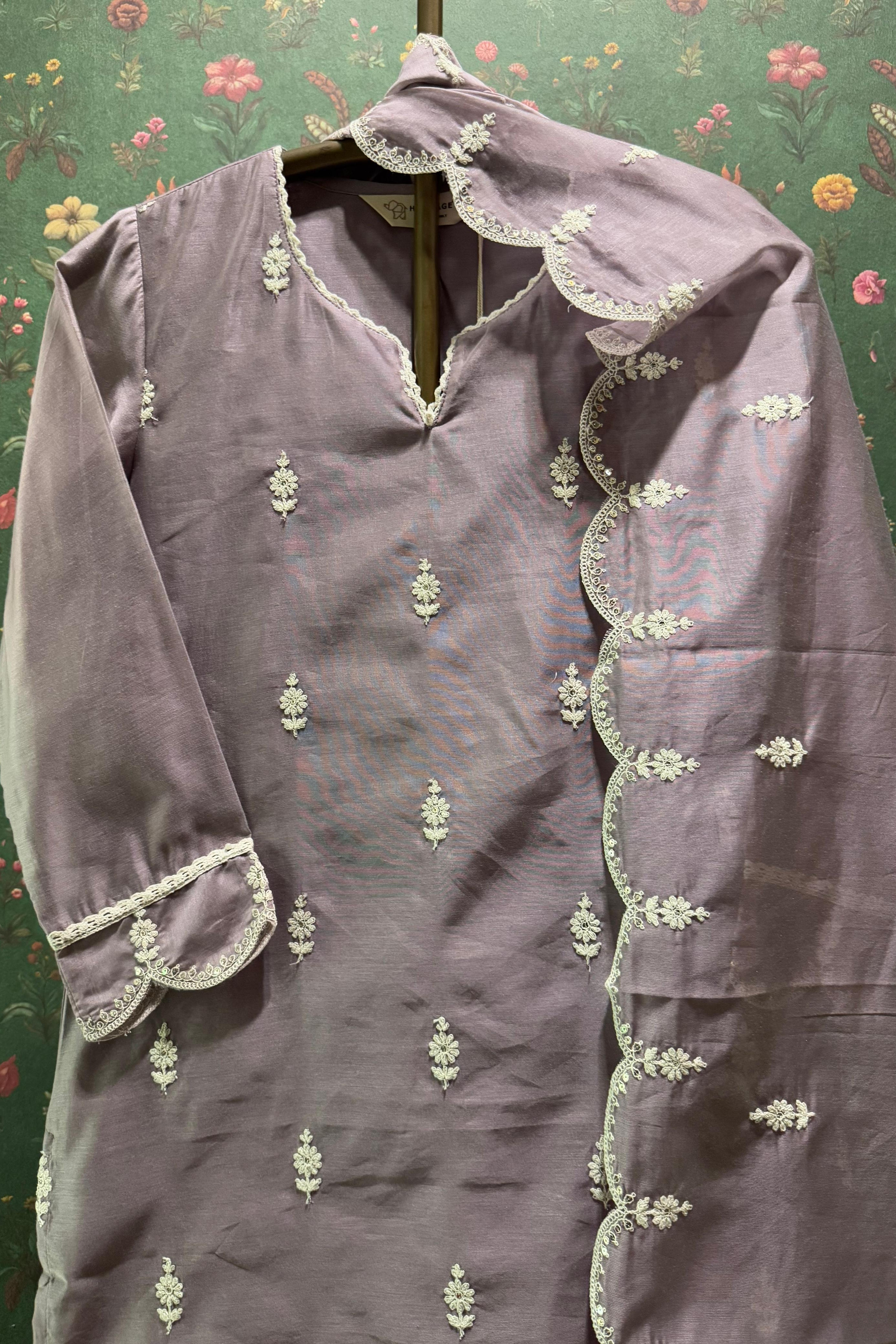 Lilac Hand-Embroidered Chanderi Suit Set | HER-406