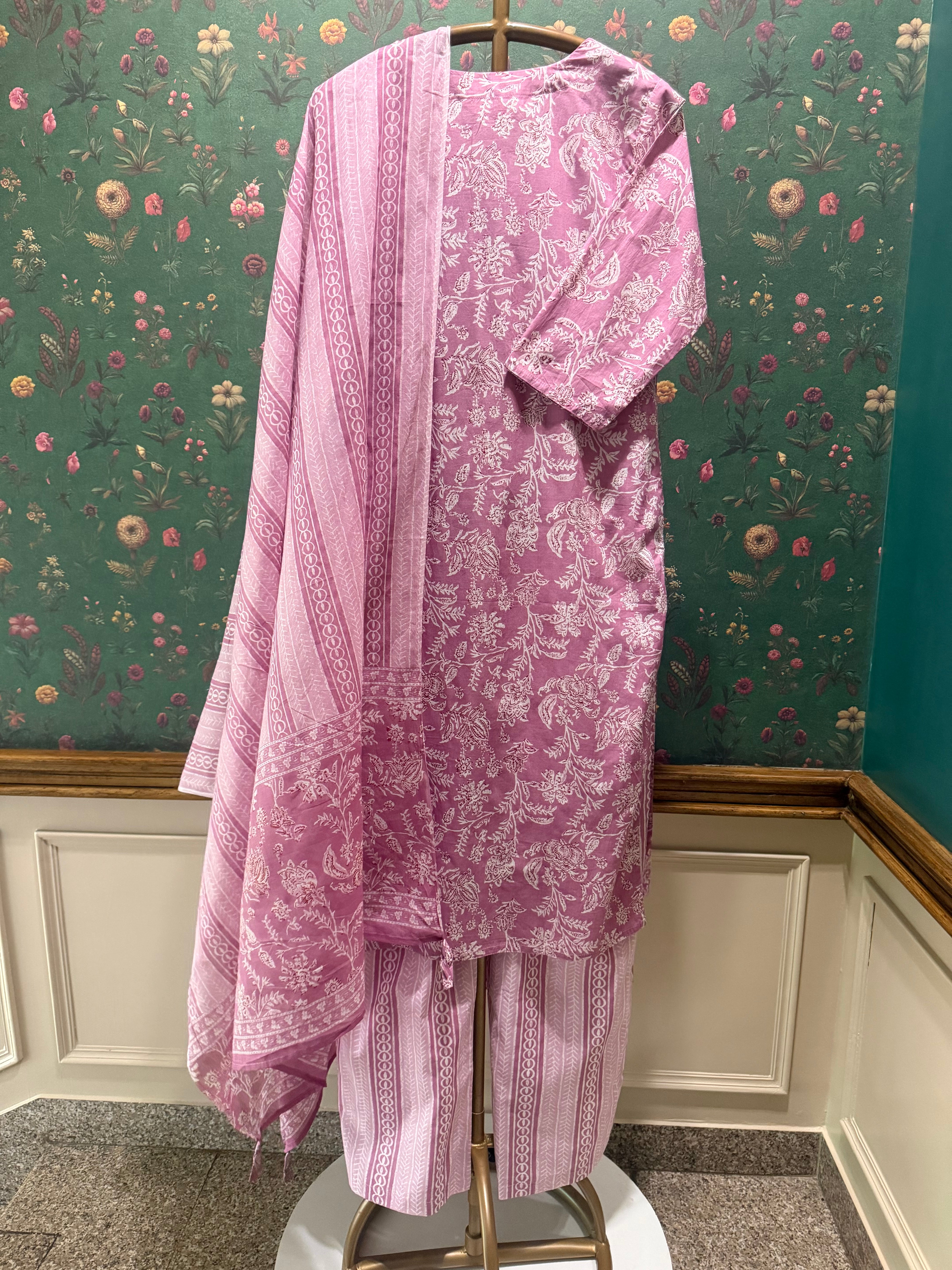 Blush Pink Printed Cotton Suit Set | HER-731