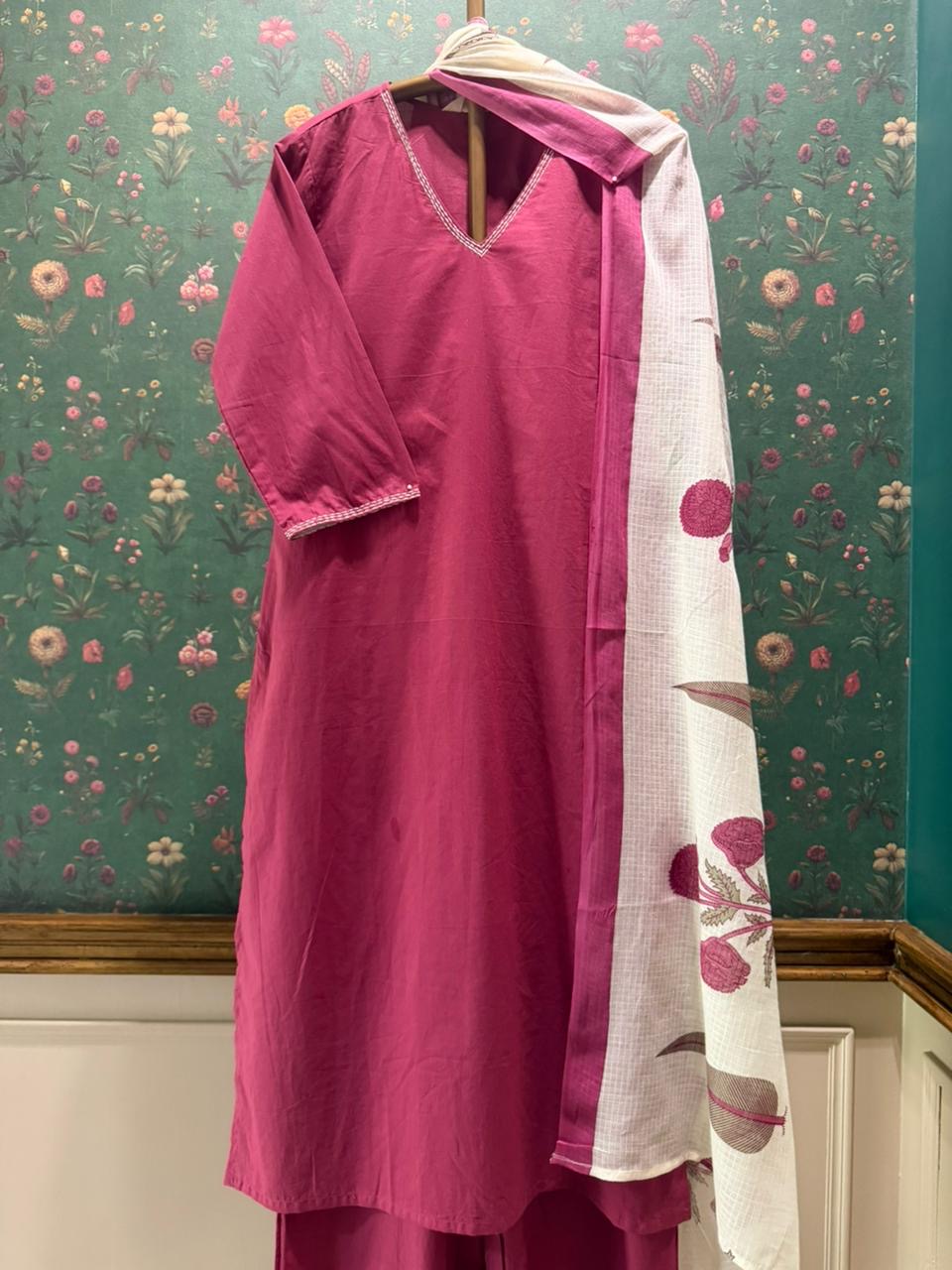 Berry Pink Oversized Cotton Suit Set | HER-689