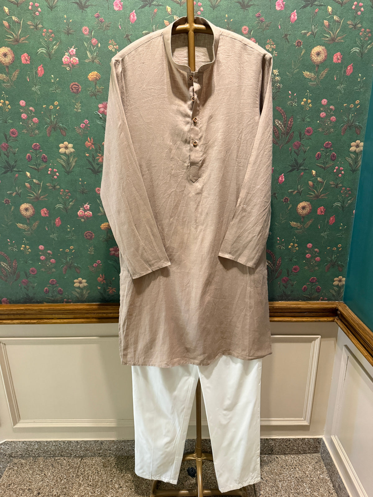 Men’s Pure Linen Kurta Pajama Set – Natural Beige