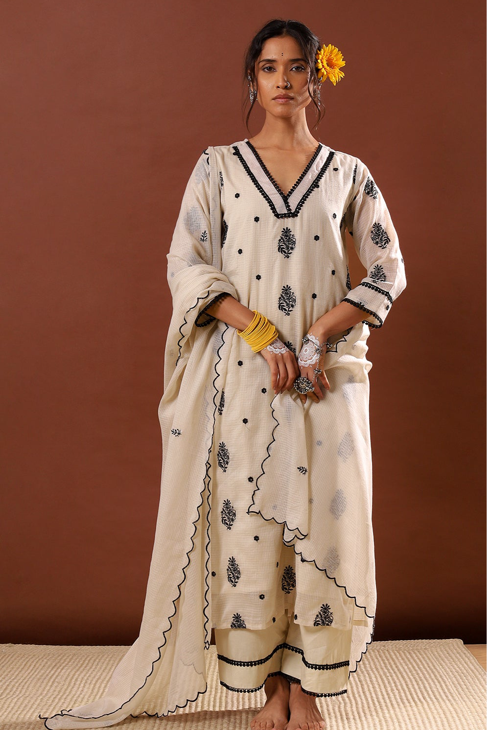 Zehra Off-White Kota Doria Suit Set | HER-502