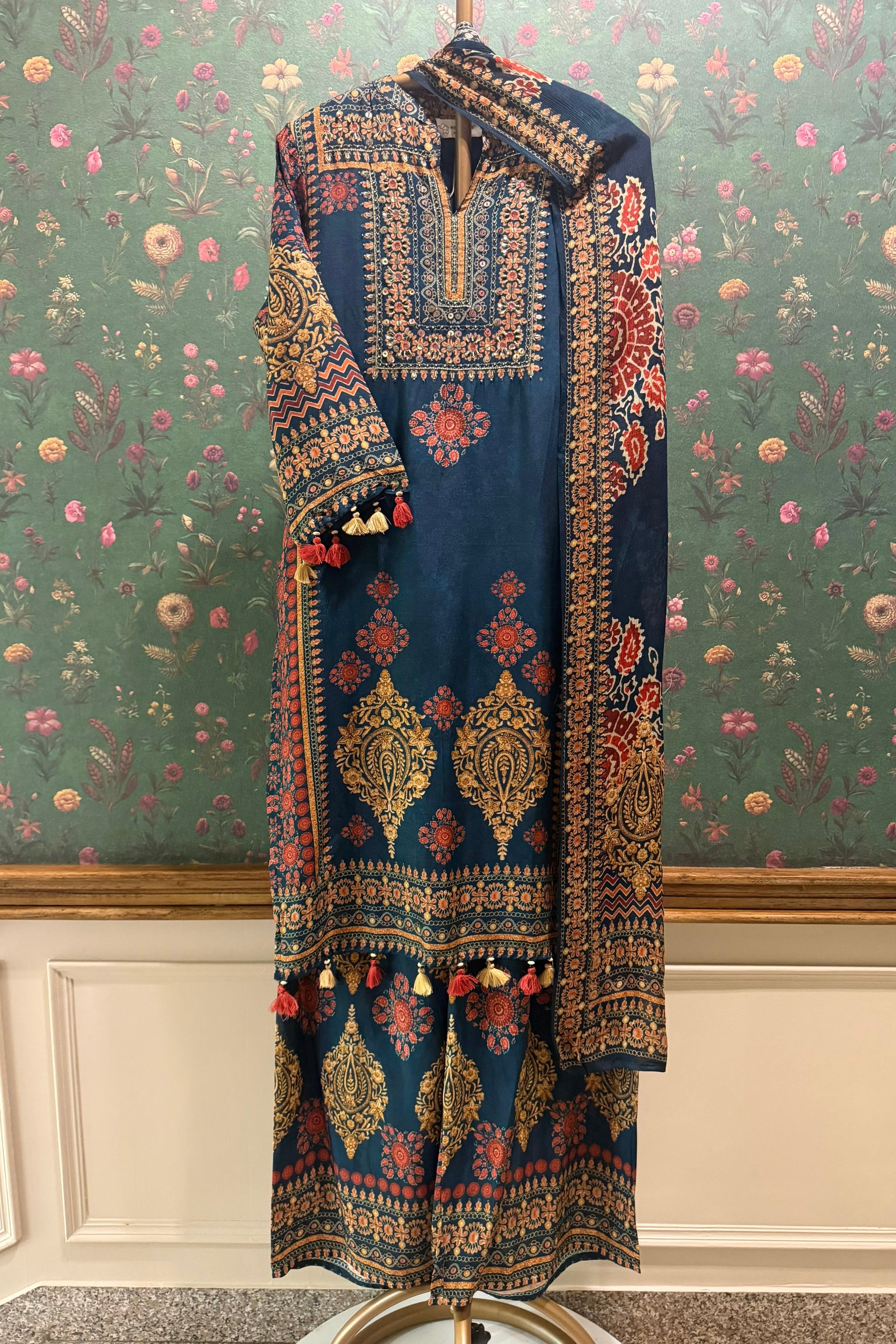 Zarqash Teal Blue Heritage Suit Set | HER-746 BLUE