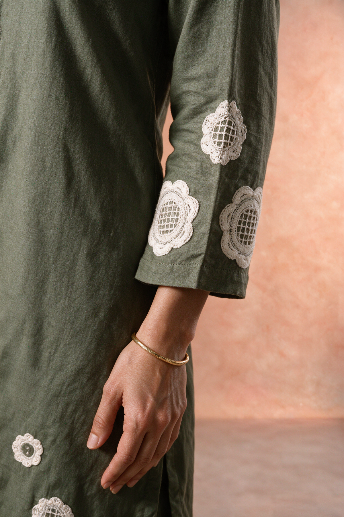 Olive Green Appliqué Khadi Cotton Kurta/Co-ord Set