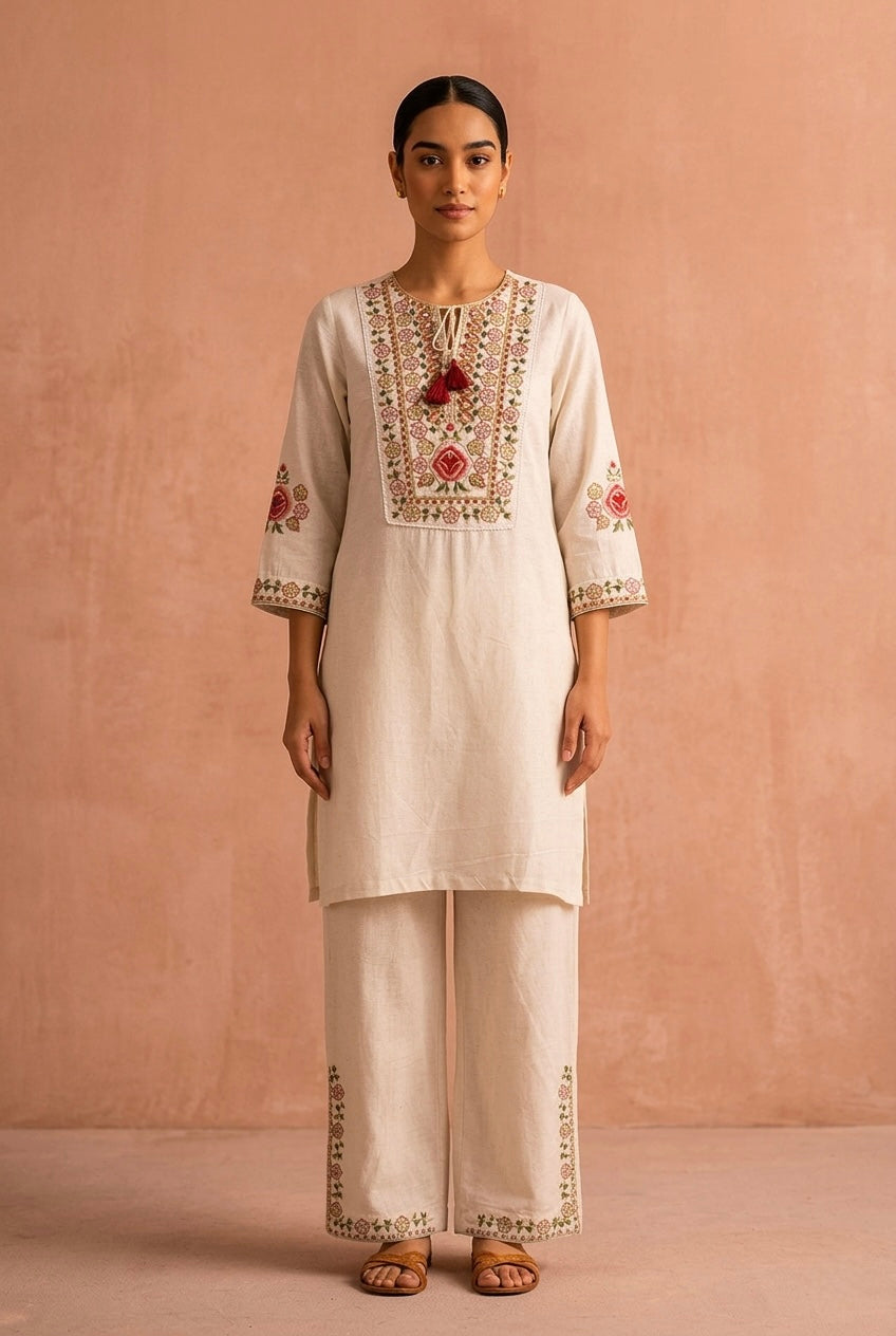 Ivory Embroidered Kurta Set | HER-722 x Unnati