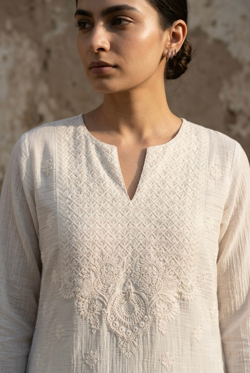 Ivory Mul-Chanderi Kurta Set