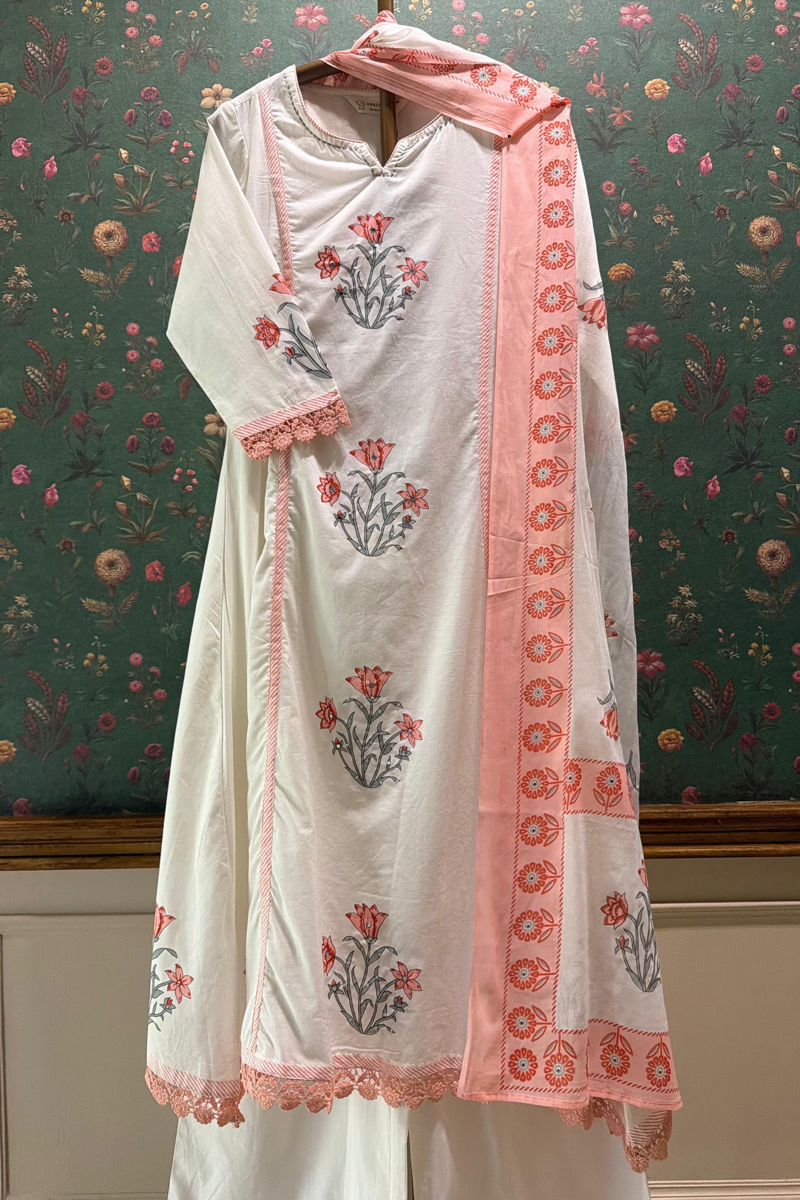 Peach and Ivory A-Line Suit Set | HER-761