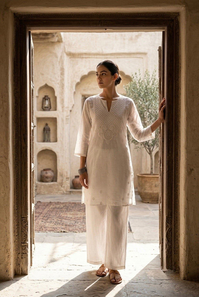 Ivory Mul-Chanderi Kurta Set