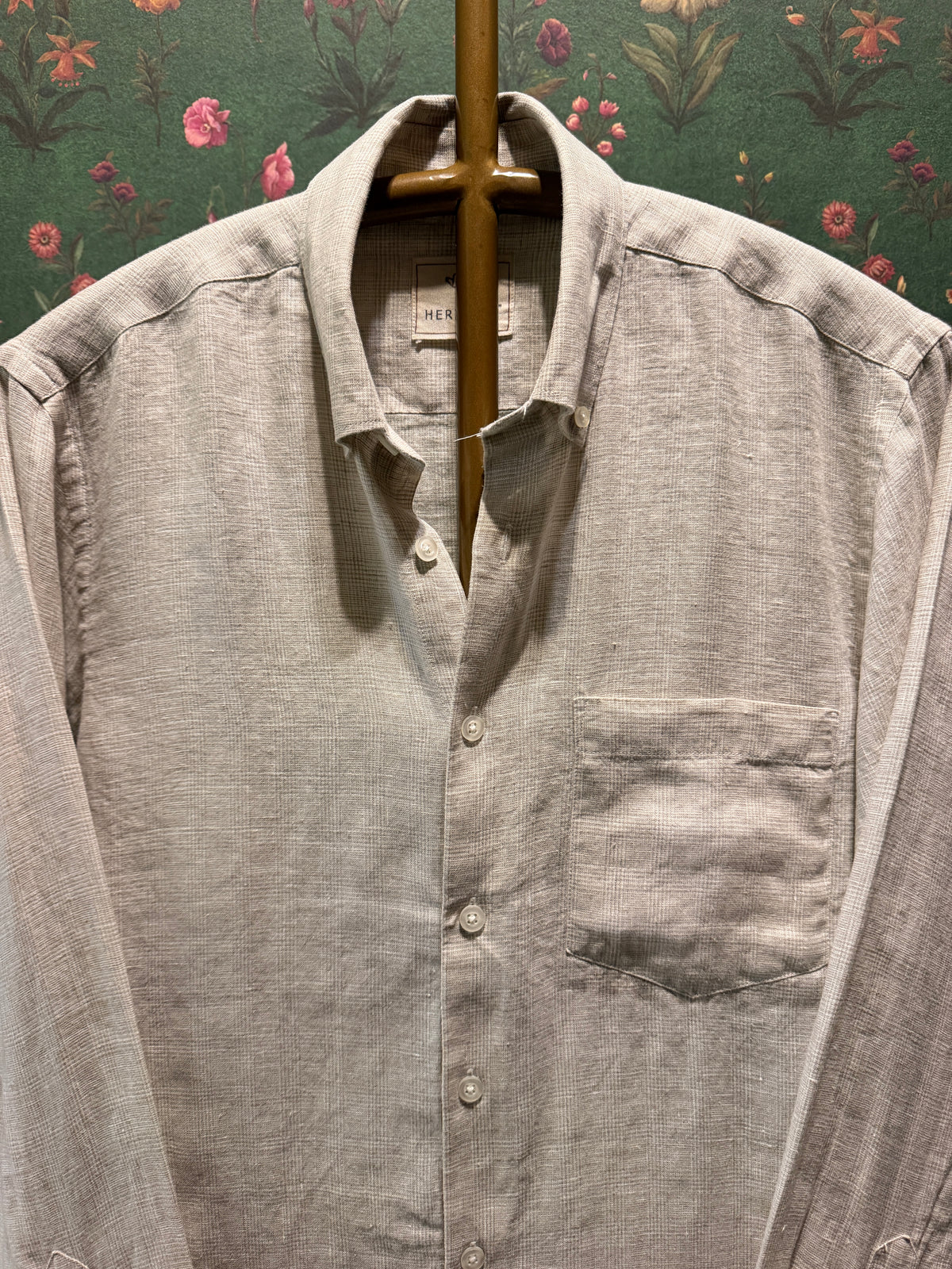 Men’s Pure Linen Full Sleeves Shirt – Natural Beige Fine Textured Print