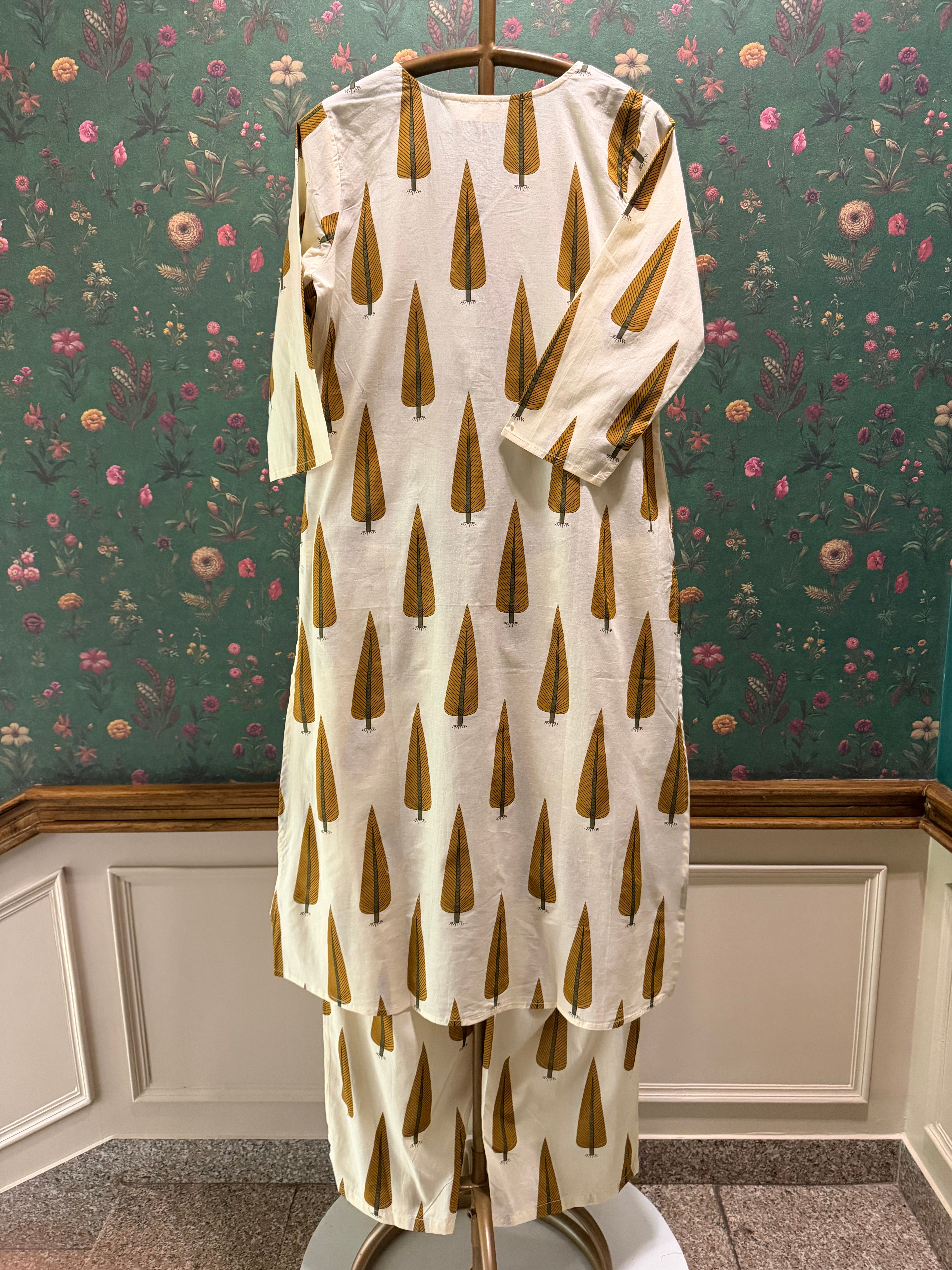 Mustard Yellow Cotton Printed Kurta Set | HER-711