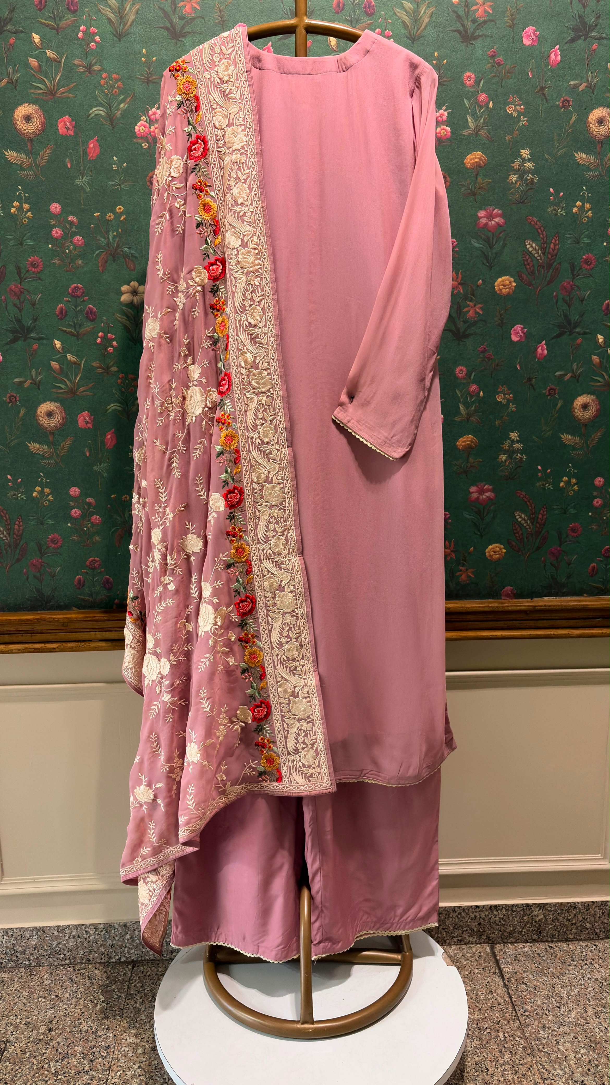Dusty Rose Floral Embroidered Georgette Suit Set