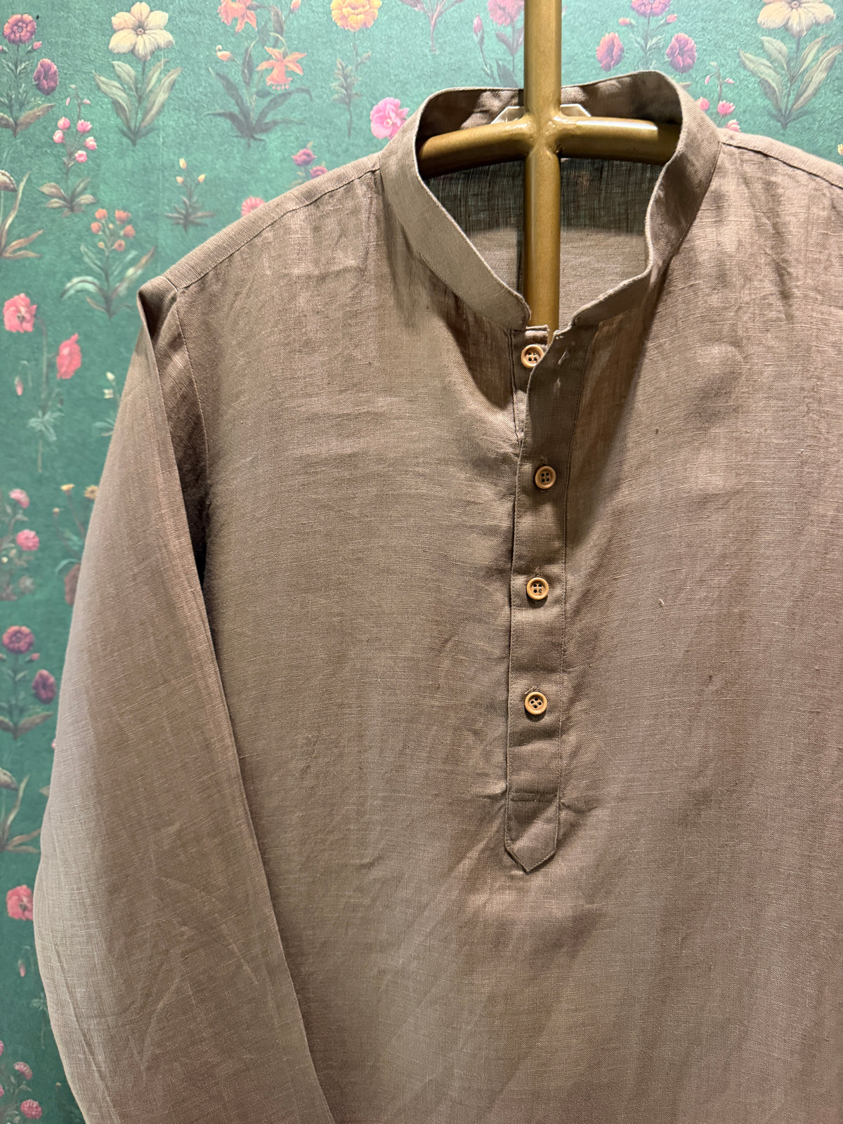 Men’s Pure Linen Kurta Pajama Set - Taupe Brown