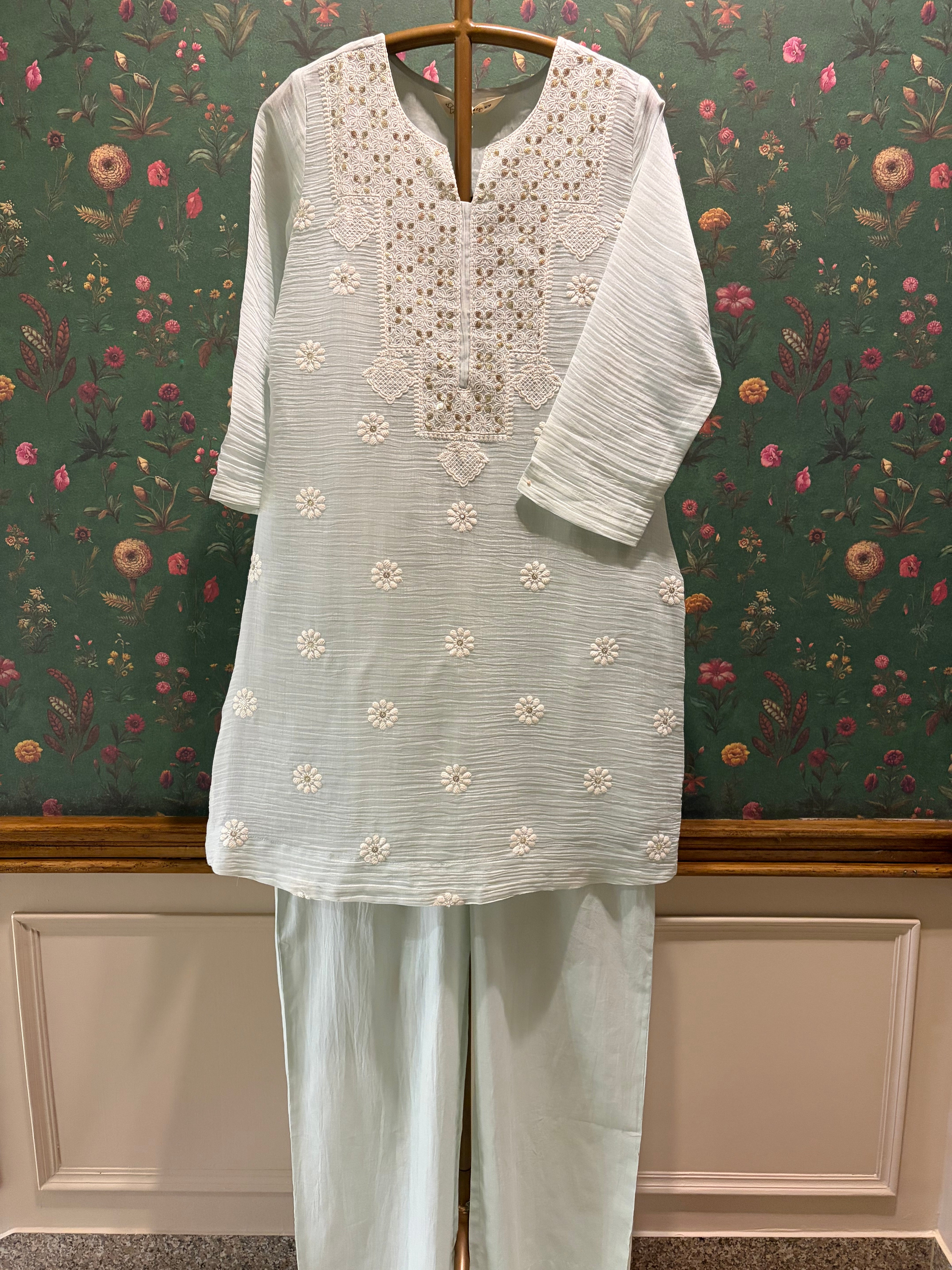 Pastel Blue Embroidered Kurta/Co-ord Set | HER-779