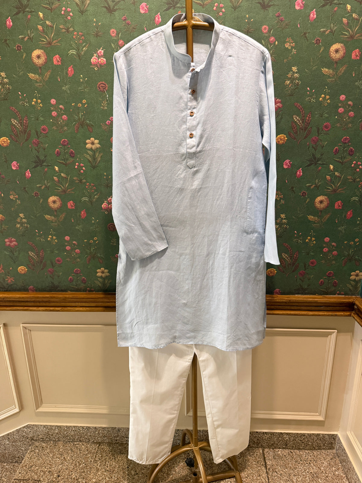 Men’s Pure Linen Kurta Pajama Set - Powder Blue