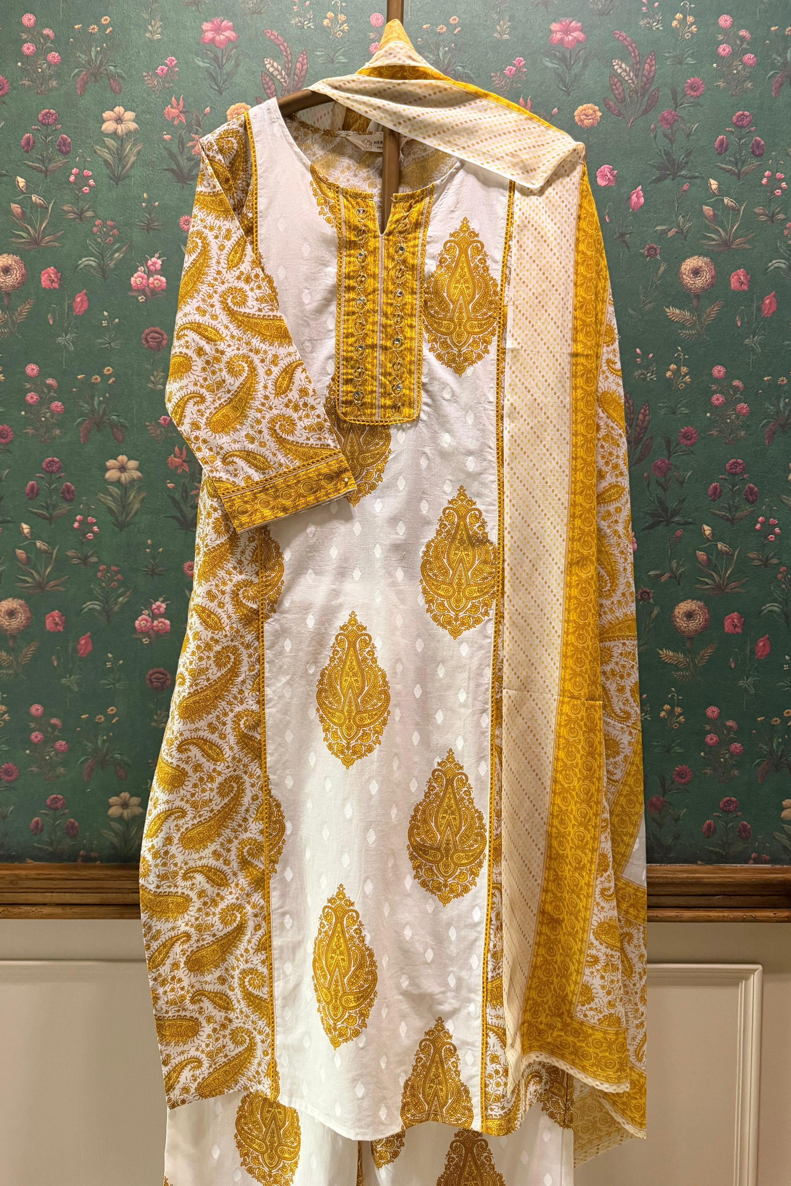 Zarifa Mustard Cotton Suit Set | HER-717