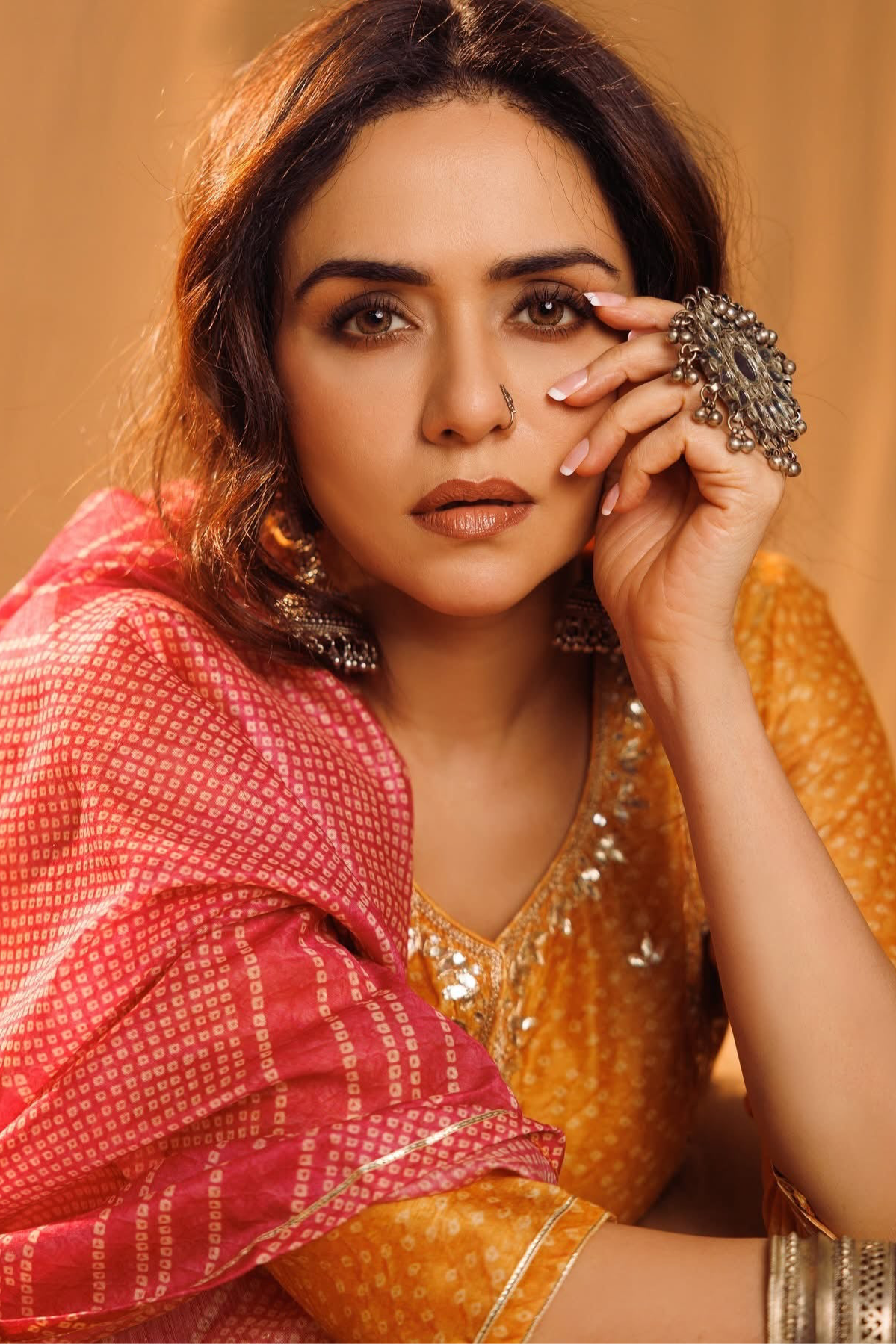 Bandhej Bagh Mustard Yellow Chanderi Suit Set | HER-299