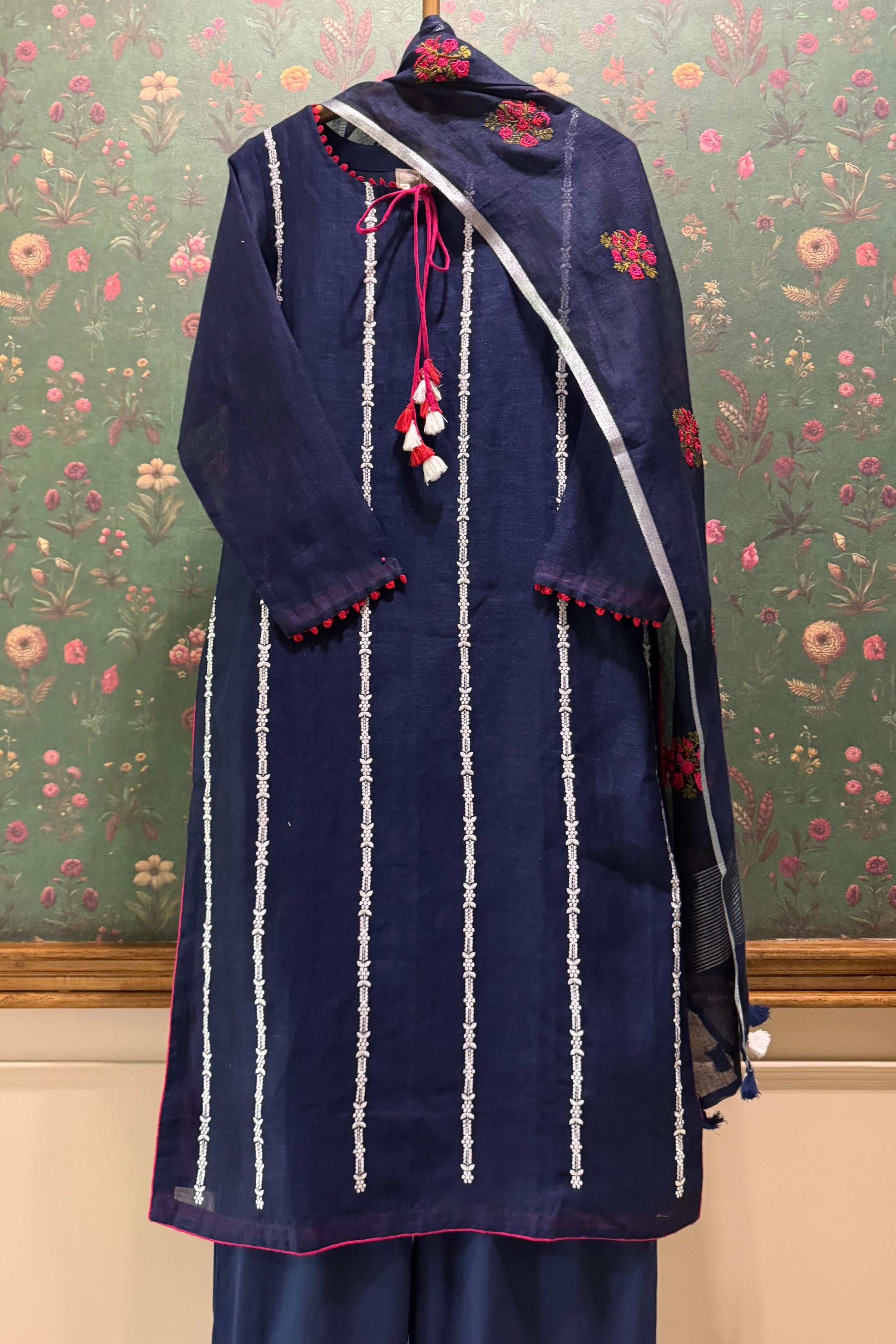 Neel Pushp Embroidered Linen Suit Set | HER-610