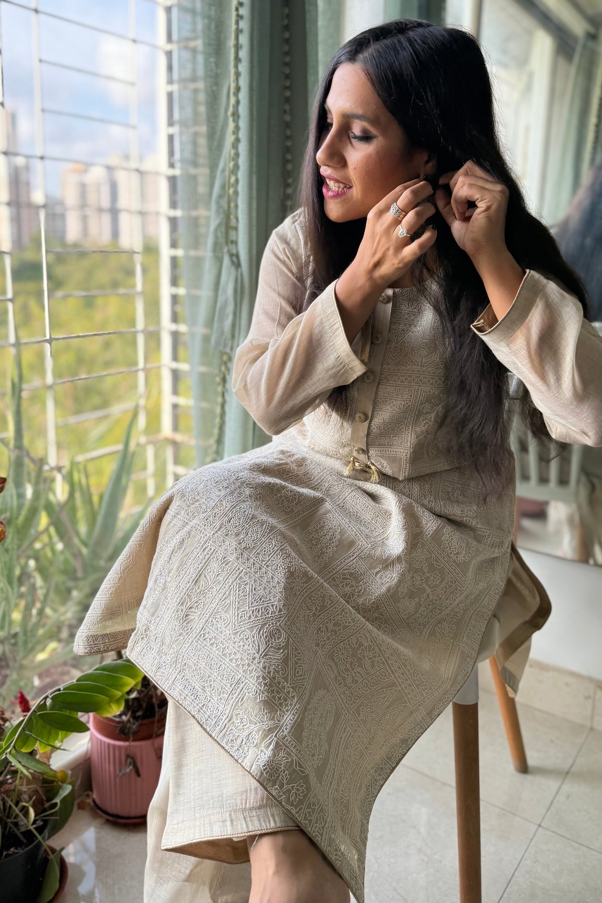 Warm Ivory Gulbahar Chanderi Suit Set