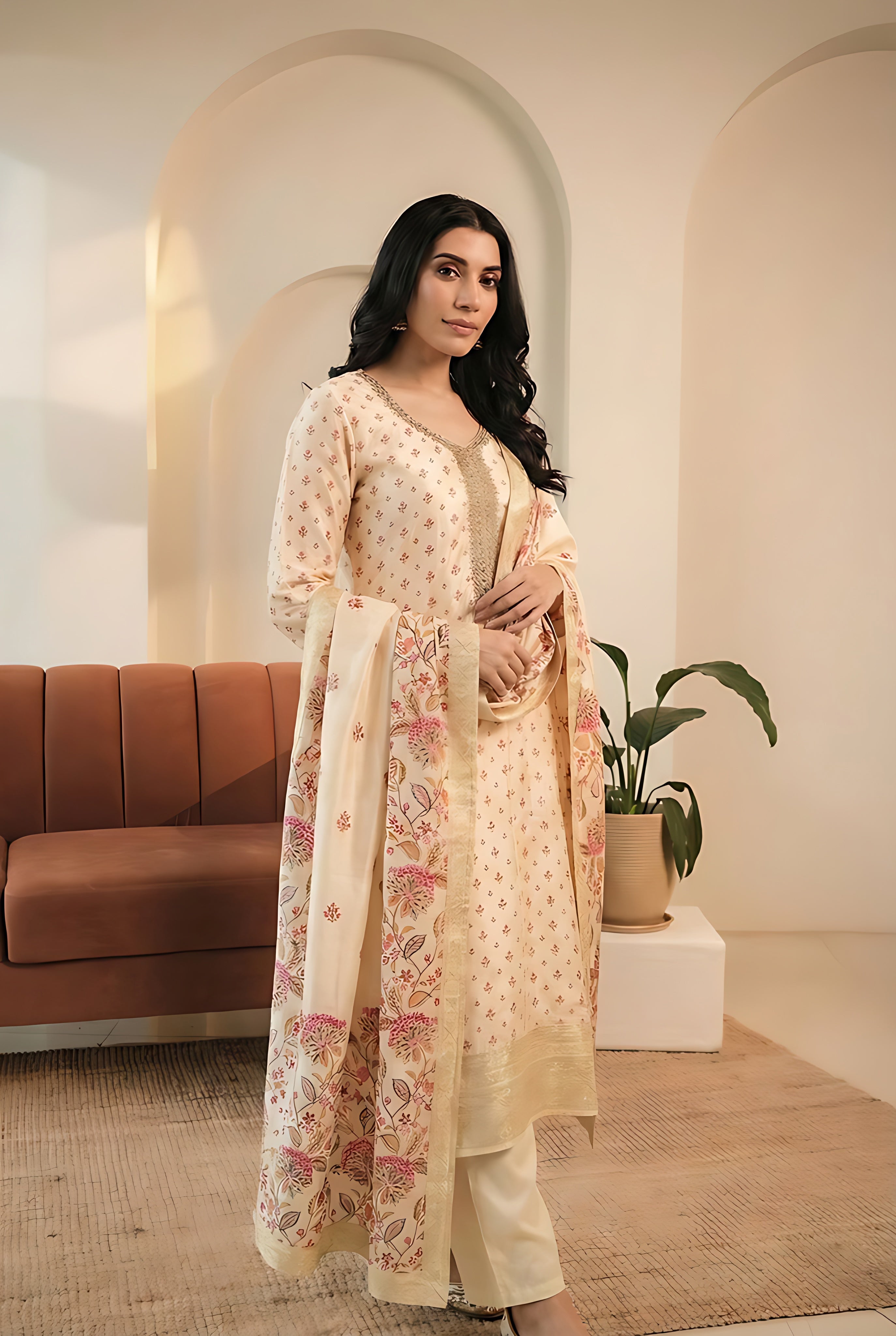 Kanika Off-White Banarasi Suit Set | HER-557 CREAM