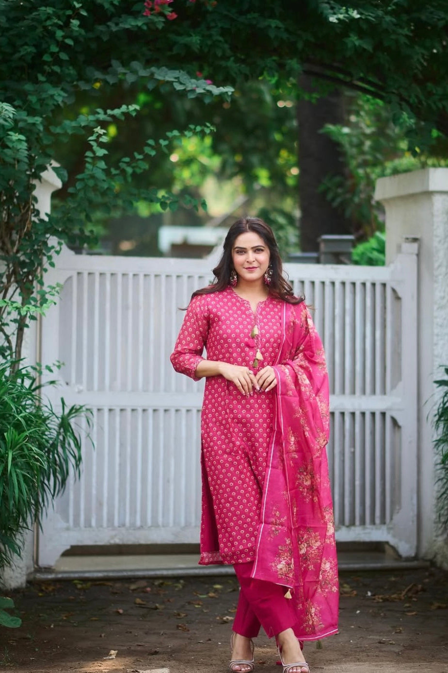 Dark Pink Chanderi Suit Set | HER-410