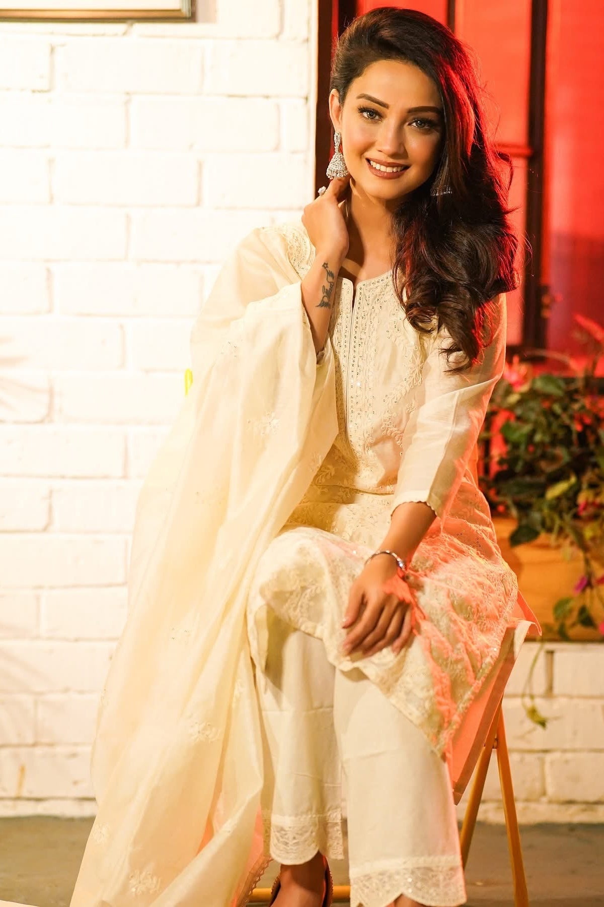 Ziya Off-White Chanderi Suit Set | HER-418