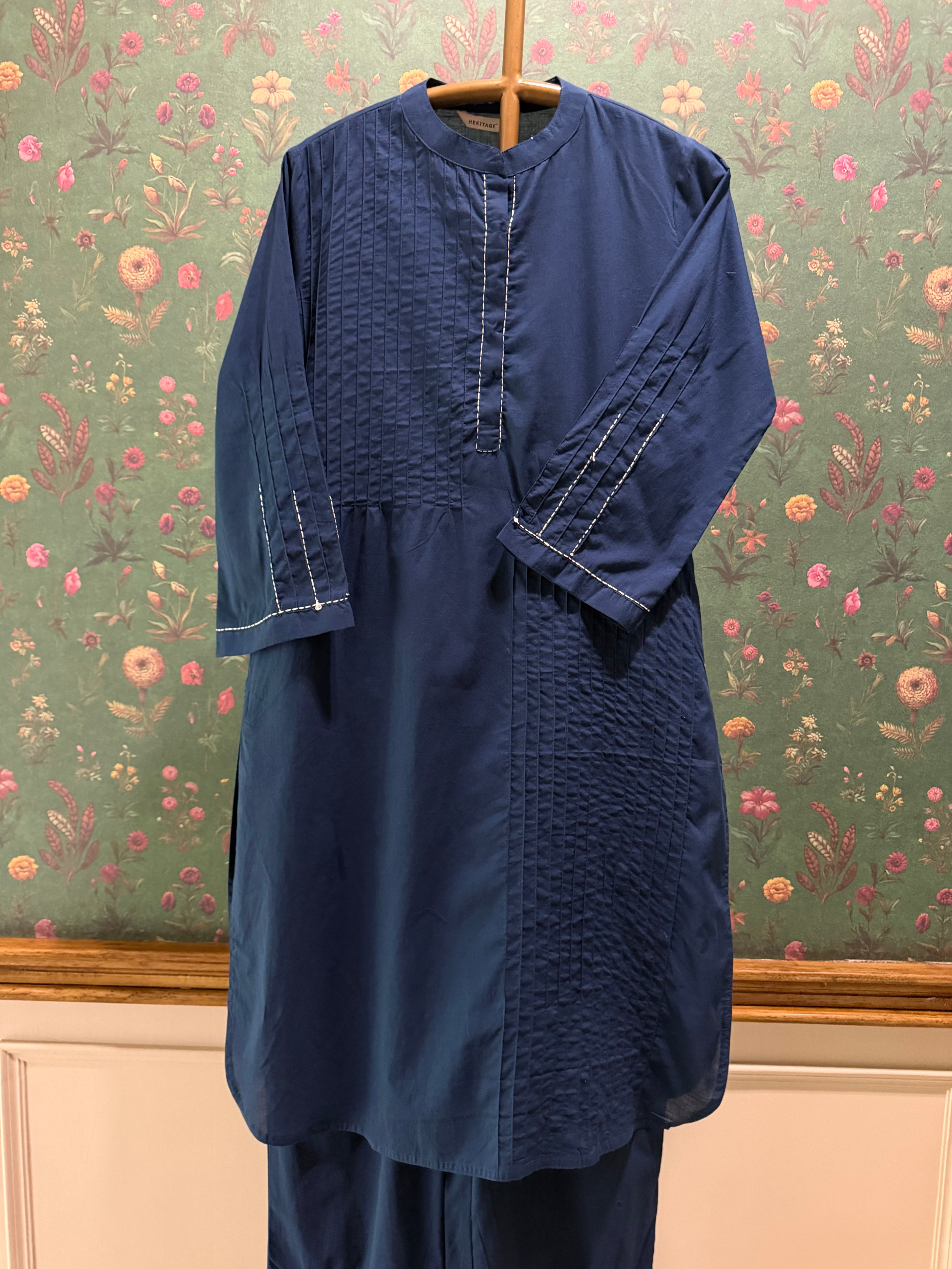 Navy Blue Pintuck Kurta Set | HER-698
