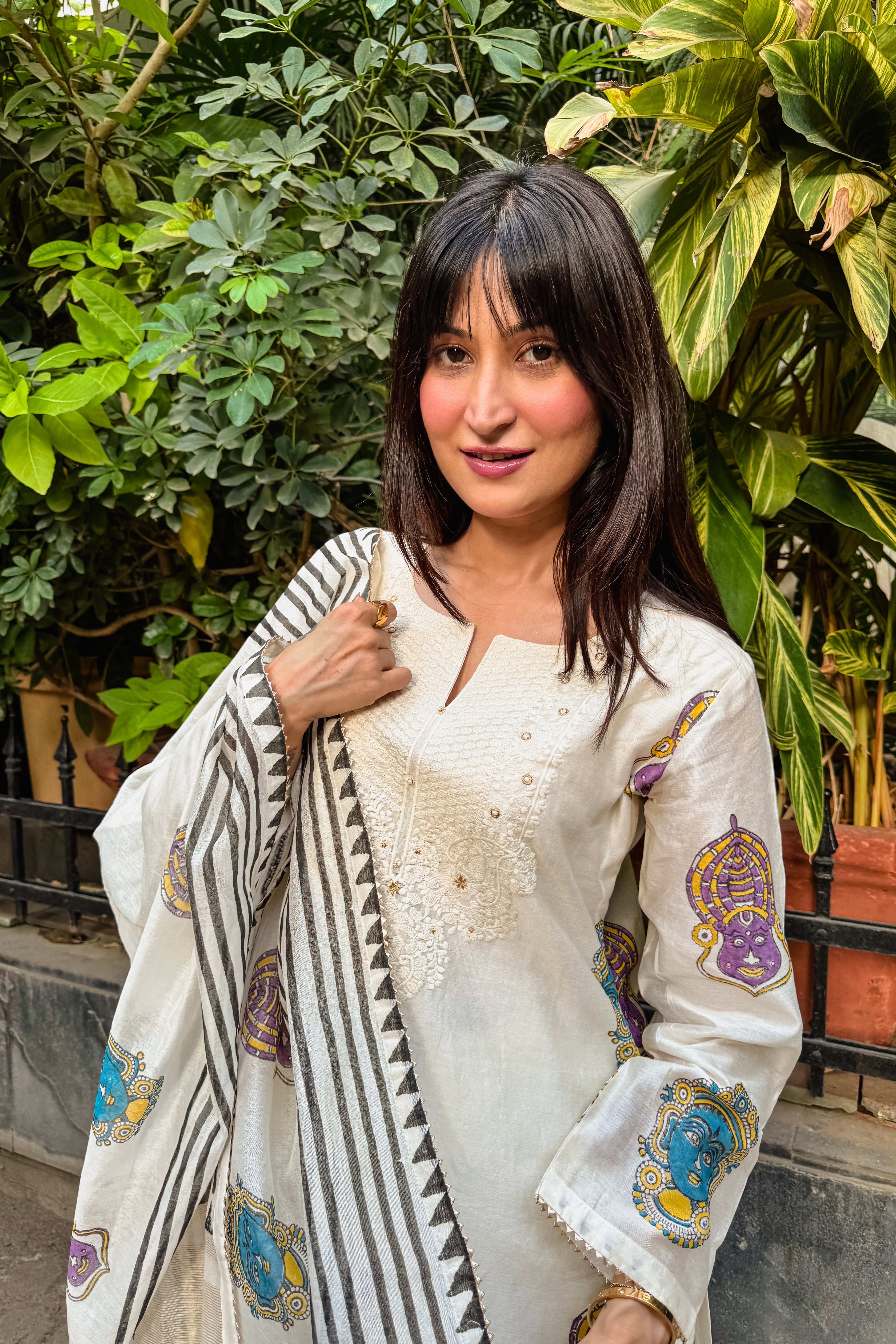 Handcrafted Ivory Printed Chanderi Suit Set x Noorin Sha | HER-611