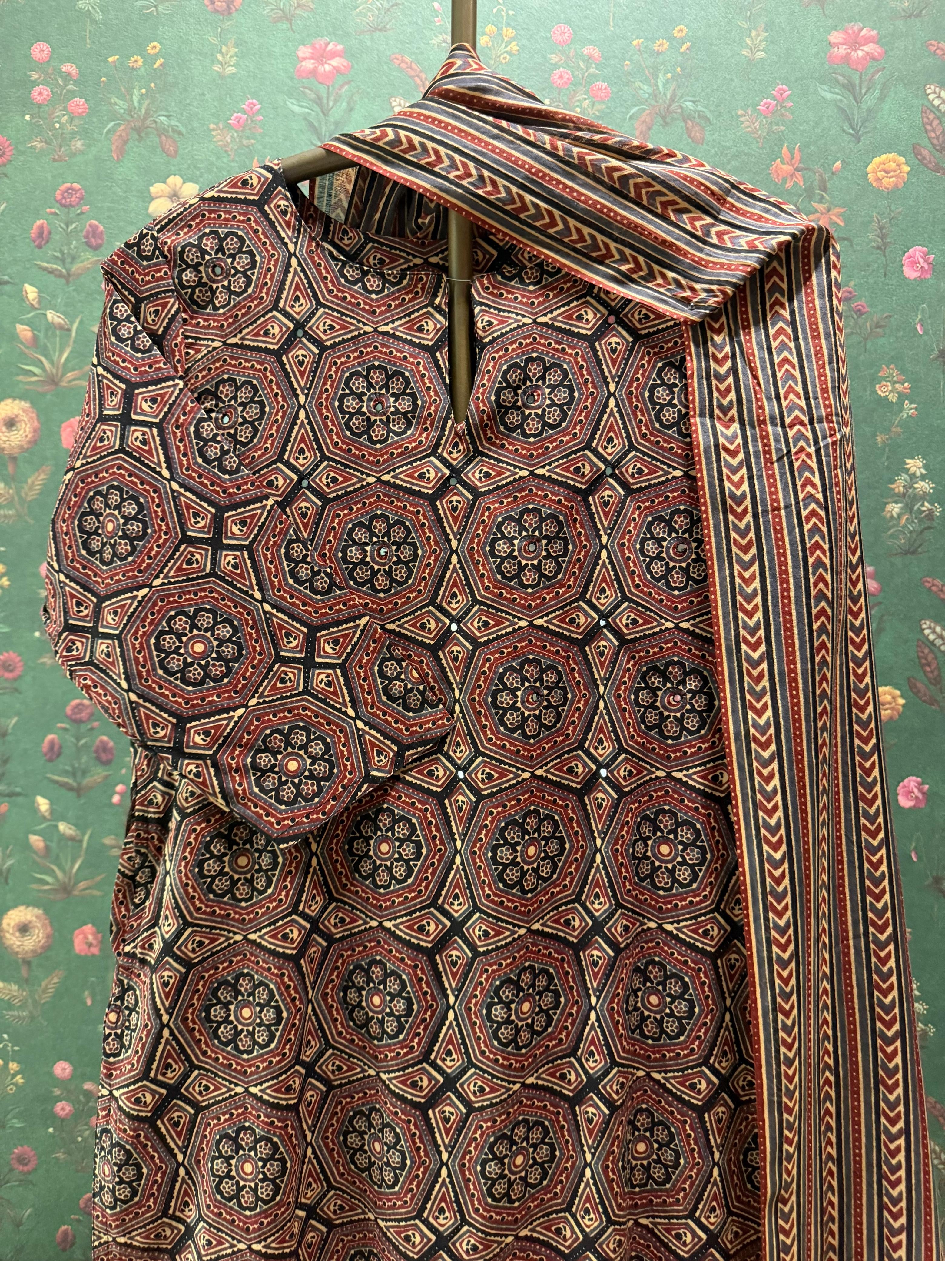Rust Indigo Geometric Printed Suit Set | HER-730