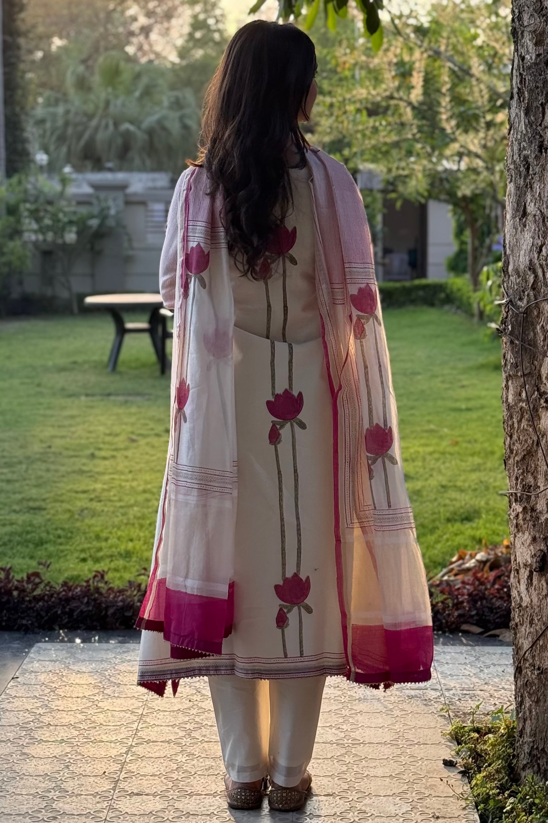 Ivory Lotus Pure Chanderi A-Line Suit Set